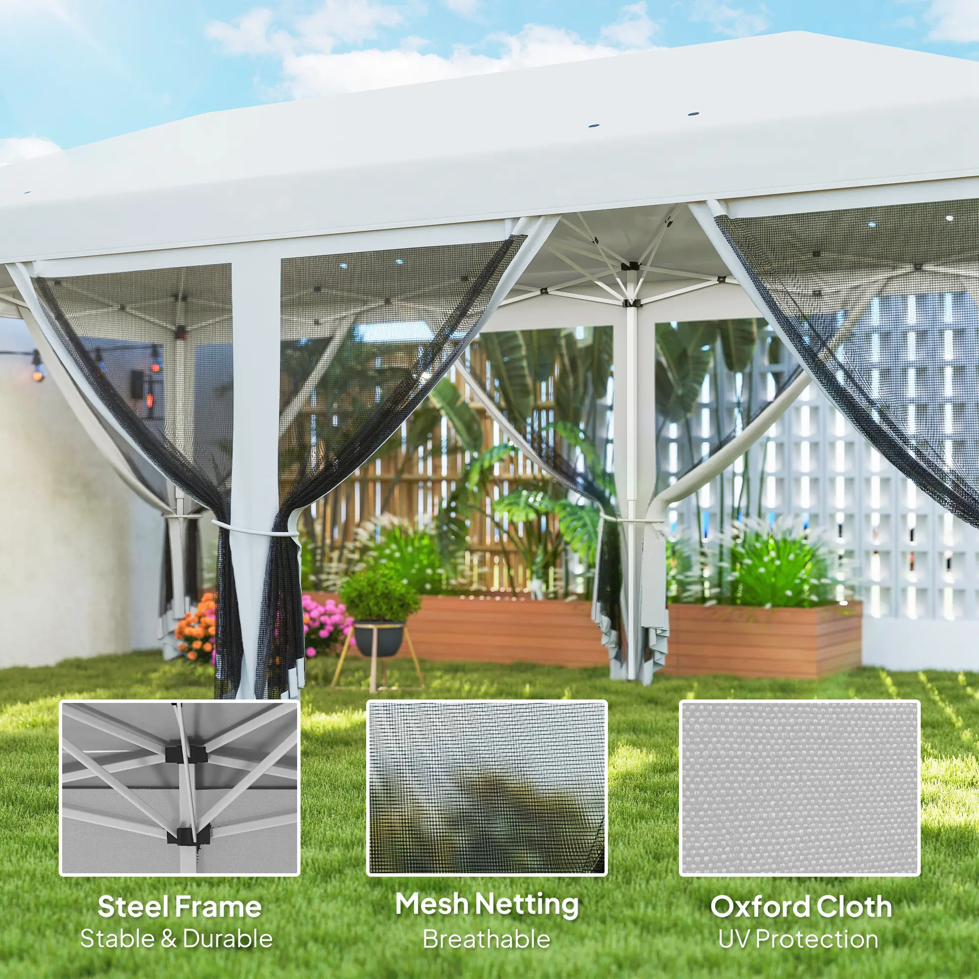 10' x 20' Pop Up Canopy Tent Gazebo, Removable Mesh Sidewall, White - Image 4