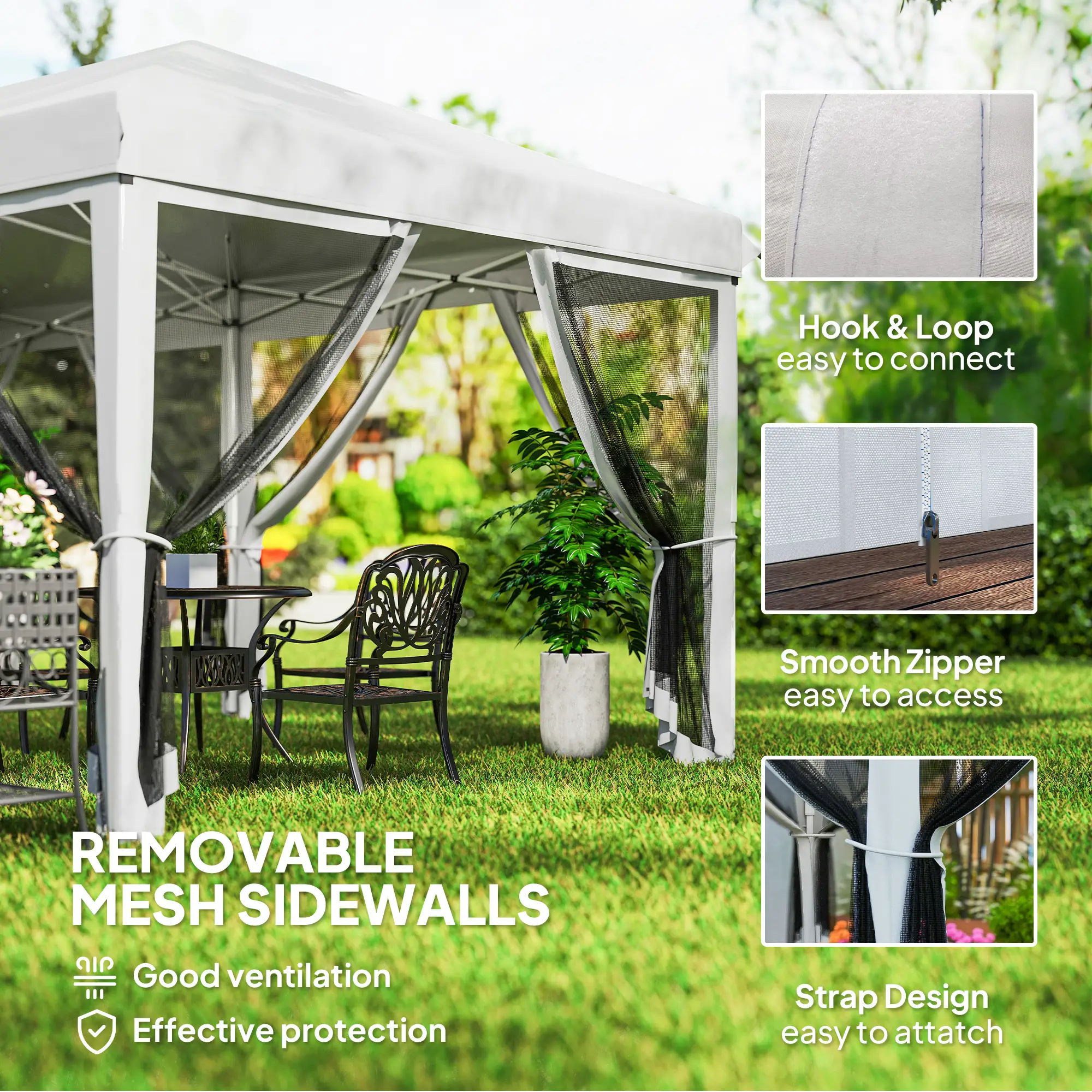 10' x 20' Pop Up Canopy Tent Gazebo, Removable Mesh Sidewall, White - Image 6