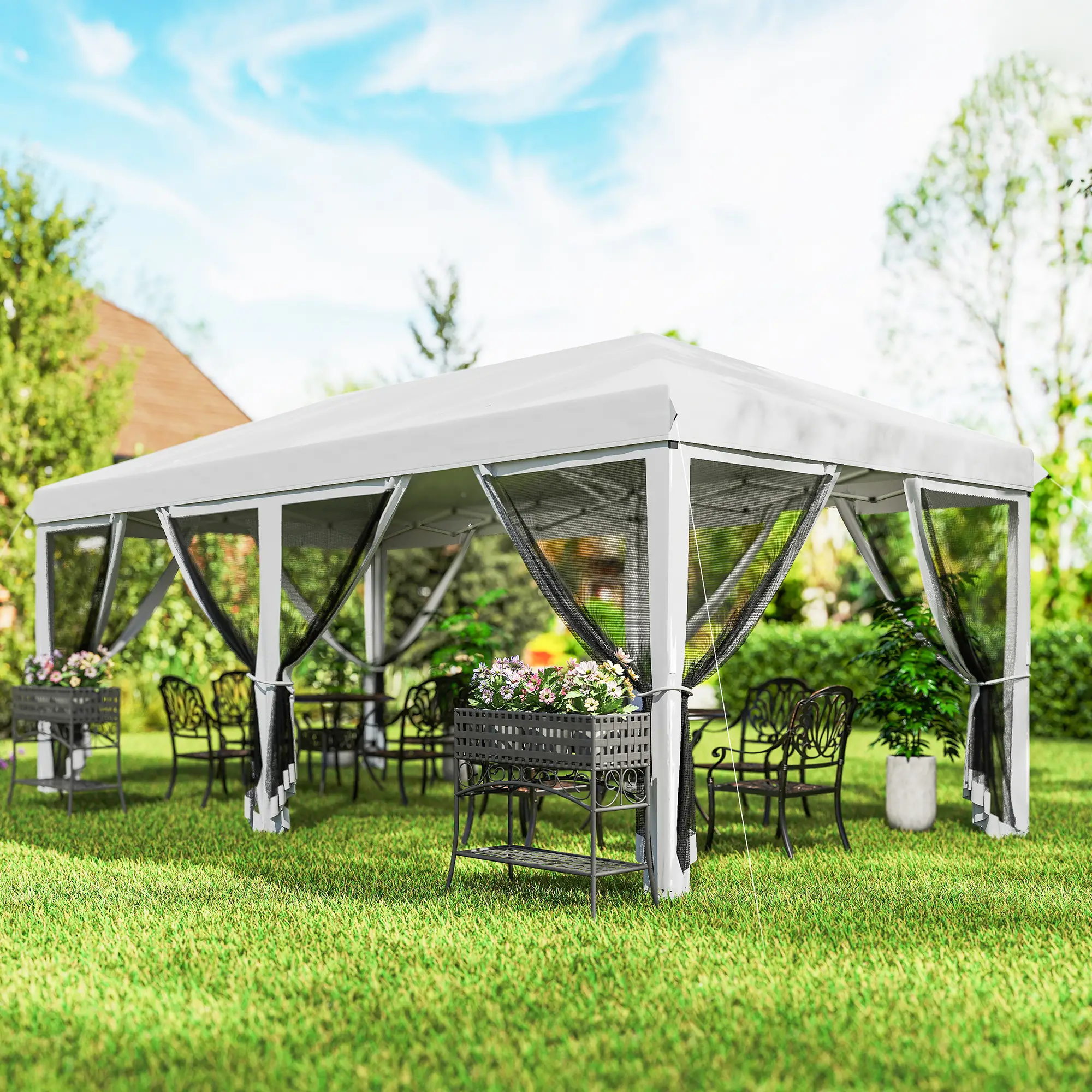 10' x 20' Pop Up Canopy Tent Gazebo, Removable Mesh Sidewall, White - Image 8