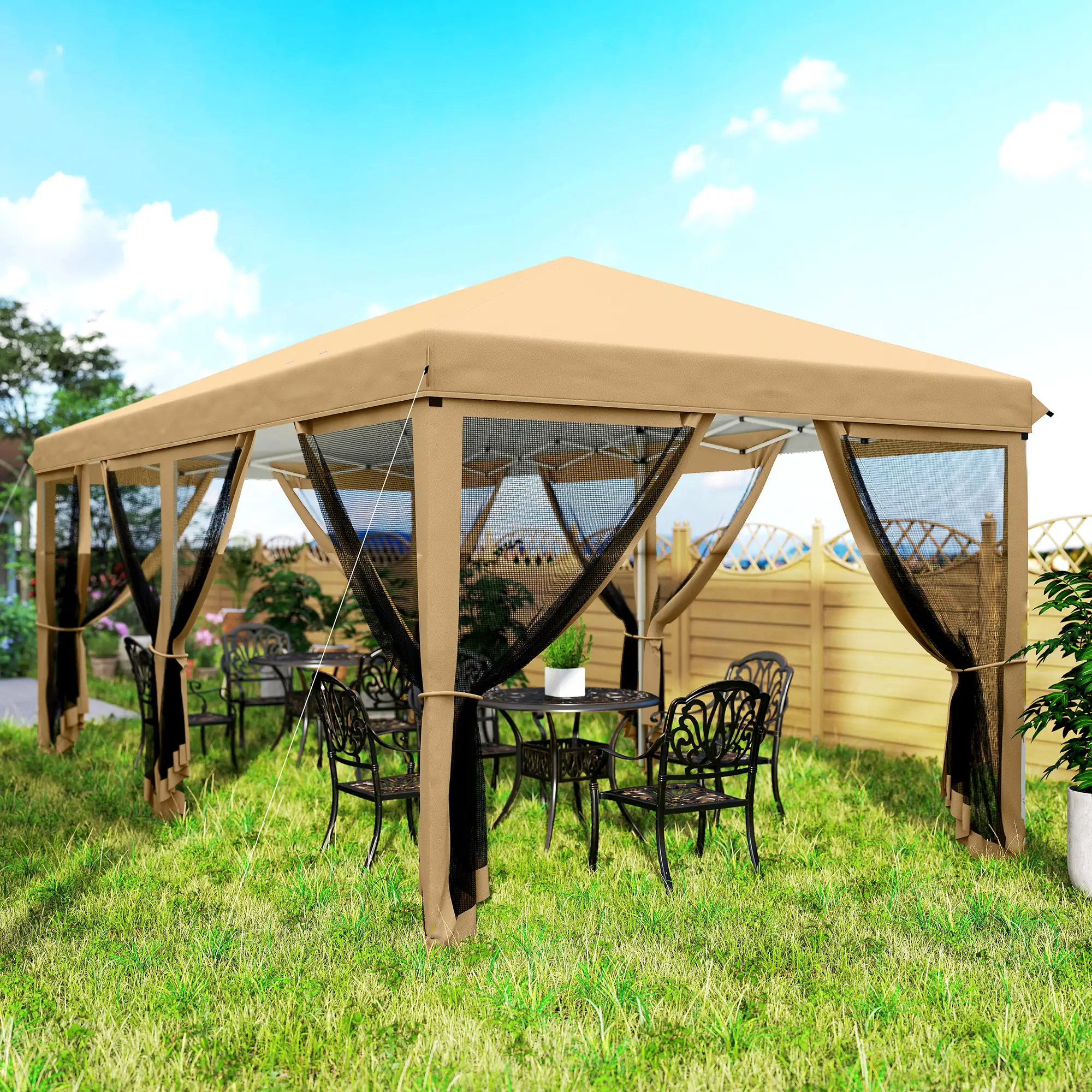 10' x 20' Pop Up Canopy Tent Gazebo, Removable Mesh Sidewalls, Carry Bag, Beige - Image 10