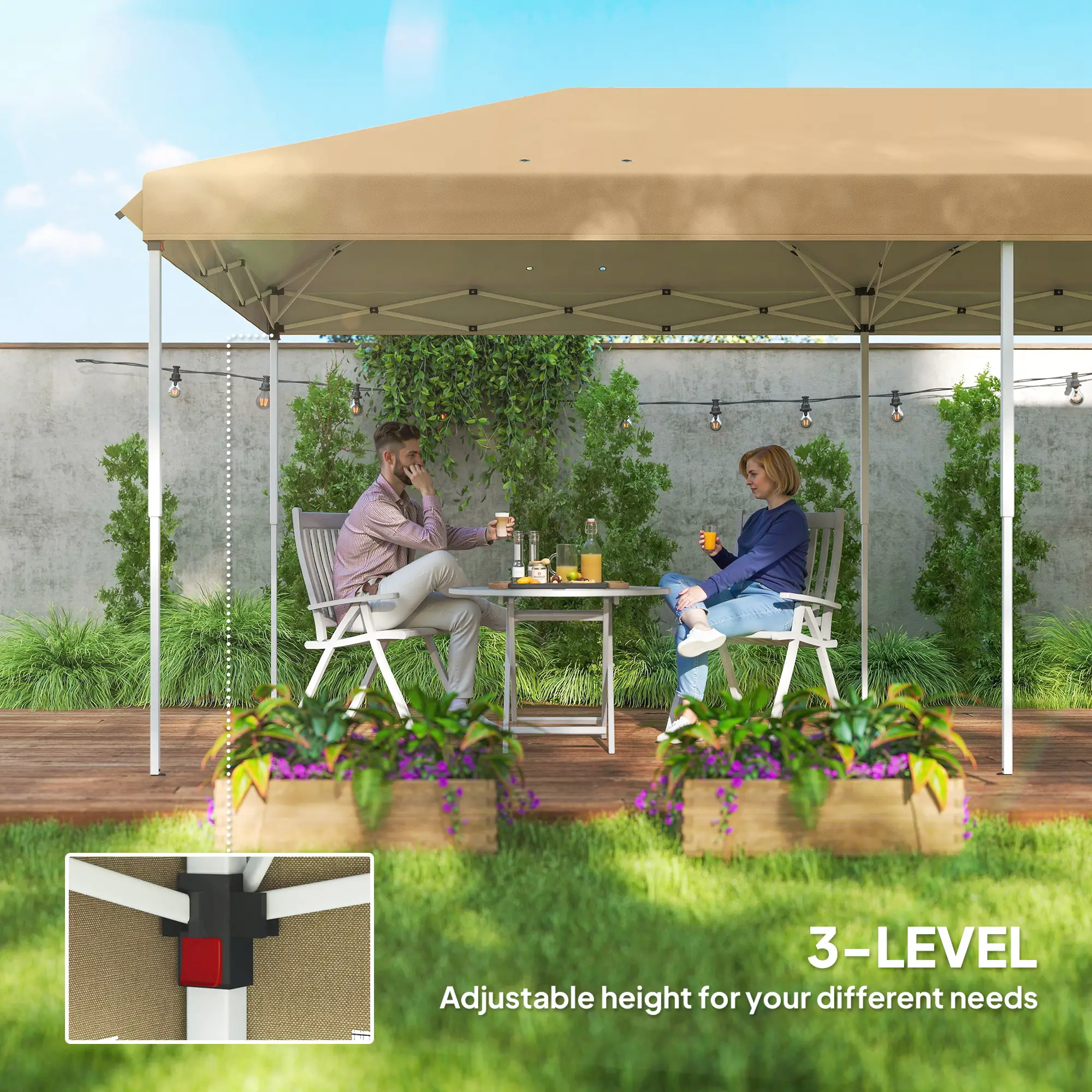 10' x 20' Pop Up Canopy Tent Gazebo, Removable Mesh Sidewalls, Carry Bag, Beige - Image 7