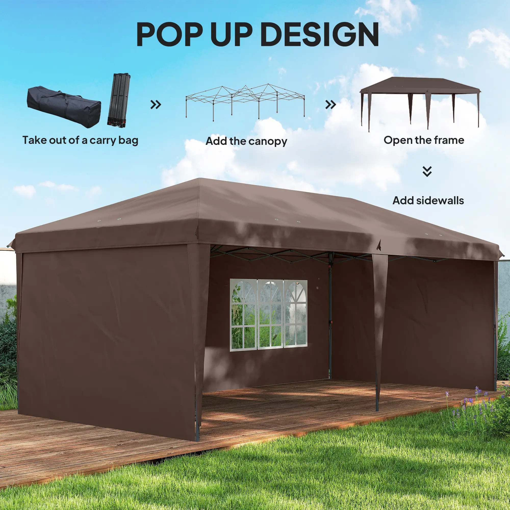 10' x 20' Pop Up Canopy Tent, Instant Shelter With Carrying Bag, Coffee - Image 4