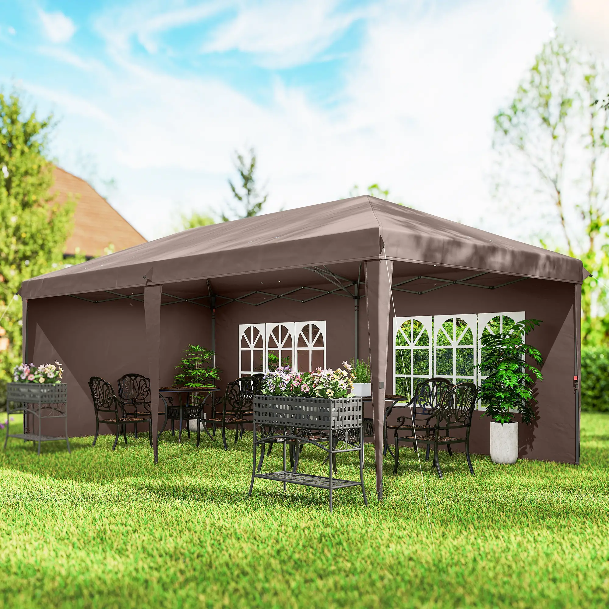 10' x 20' Pop Up Canopy Tent, Instant Shelter With Carrying Bag, Coffee - Image 8