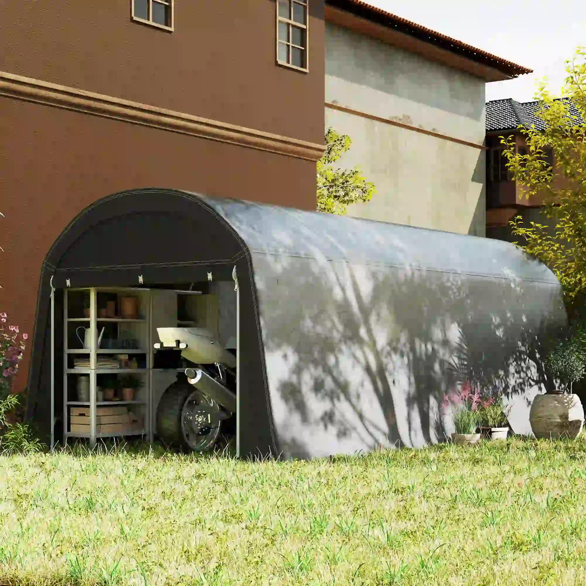 10' x 20' Portable Shed, Motorcycle Bike Tent, Dark Grey - Image 10