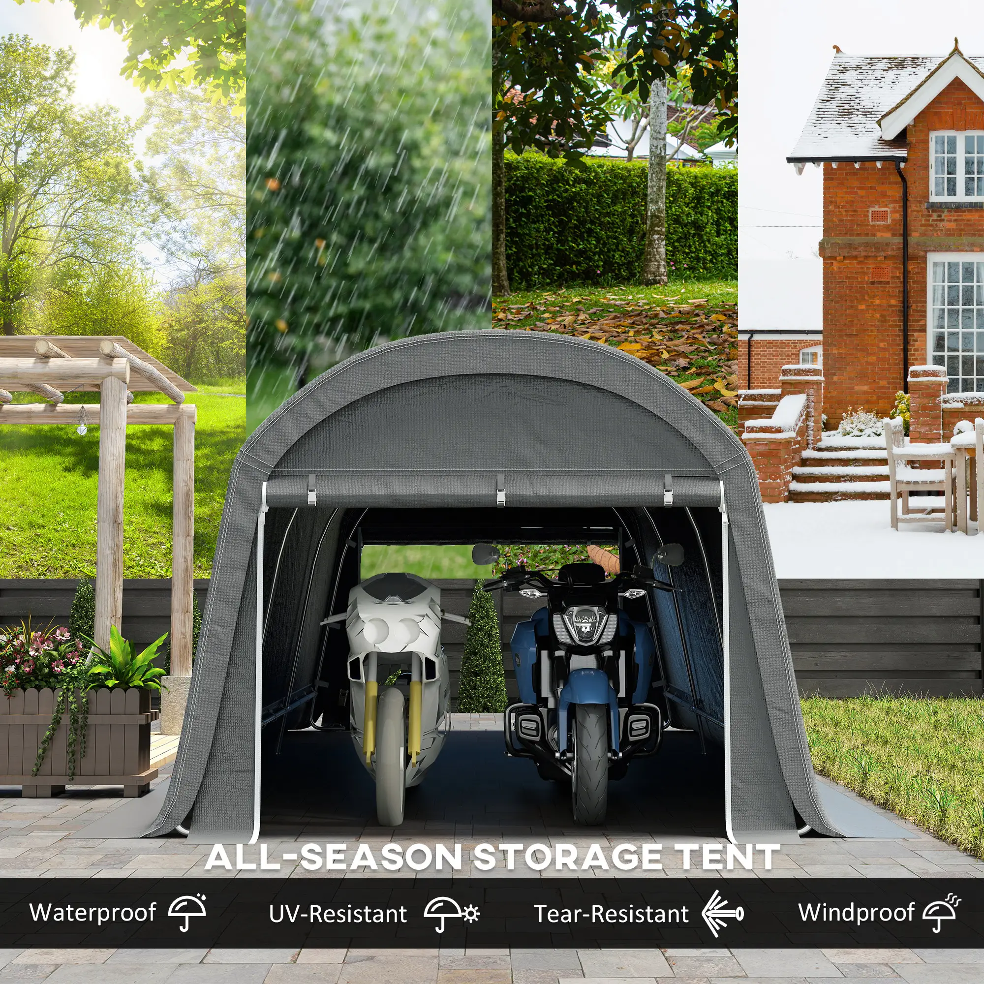 10' x 20' Portable Shed, Motorcycle Bike Tent, Dark Grey - Image 4