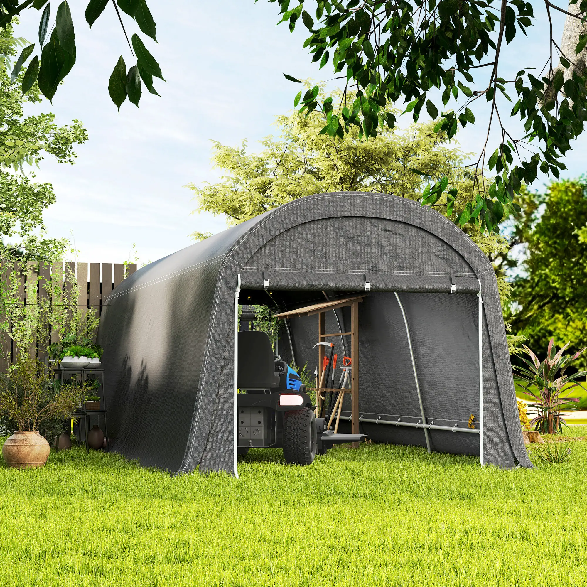 10' x 20' Portable Shed, Motorcycle Bike Tent, Dark Grey - Image 7