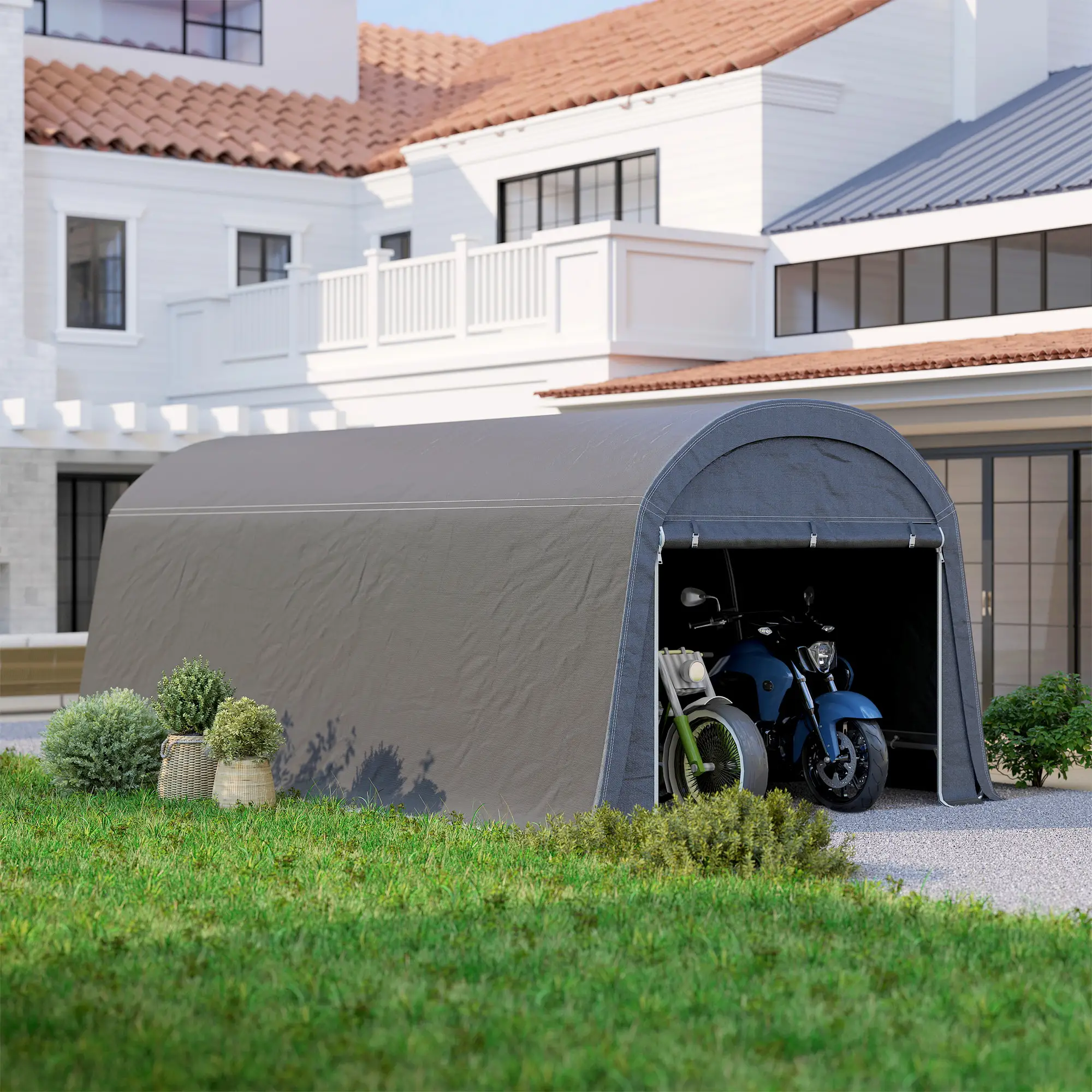 10' x 20' Portable Shed, Motorcycle Bike Tent, Dark Grey - Image 9
