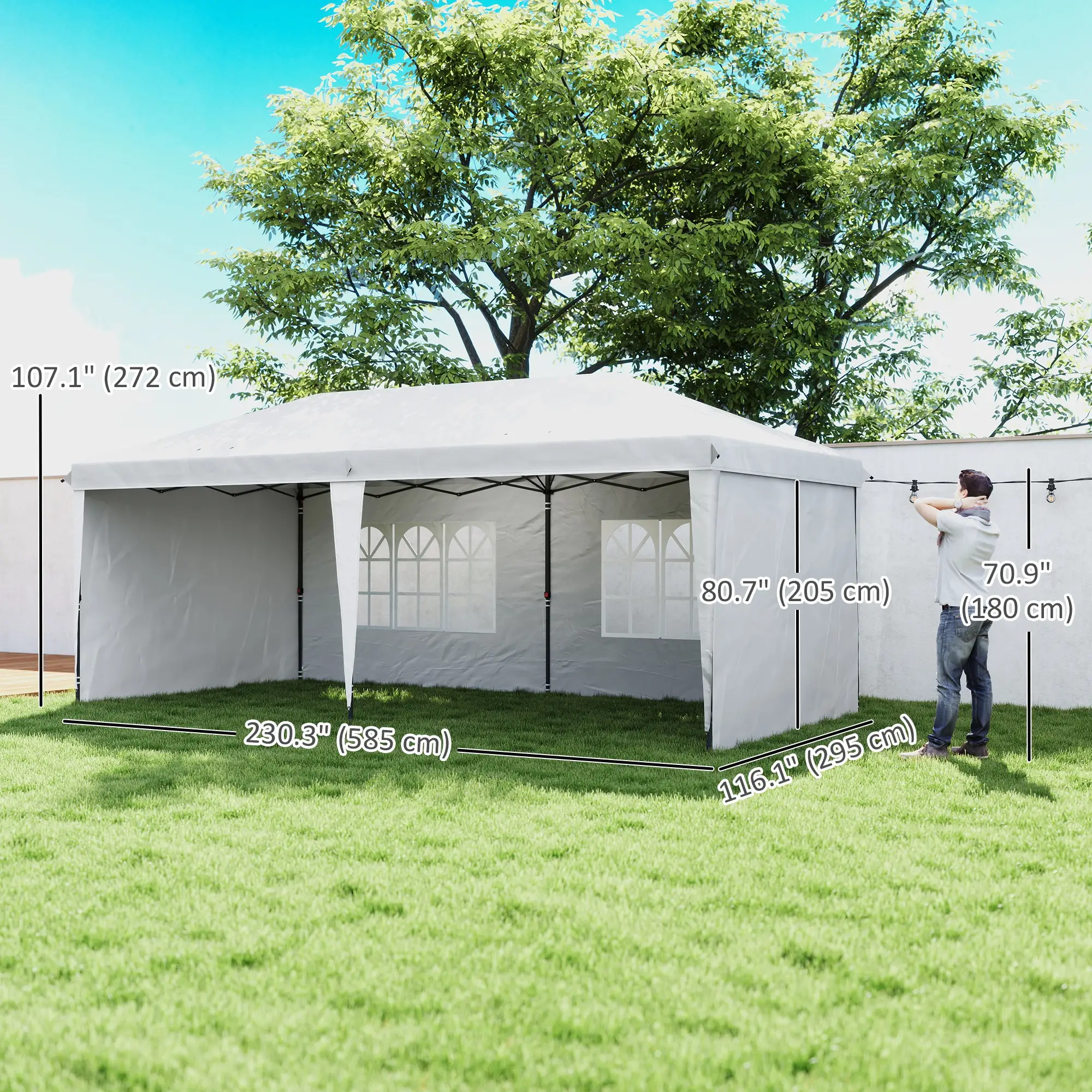 10' x 20' Outdoor Pop Up Canopy Tent, Instant Shelter With Carrying Bag, White - Image 3