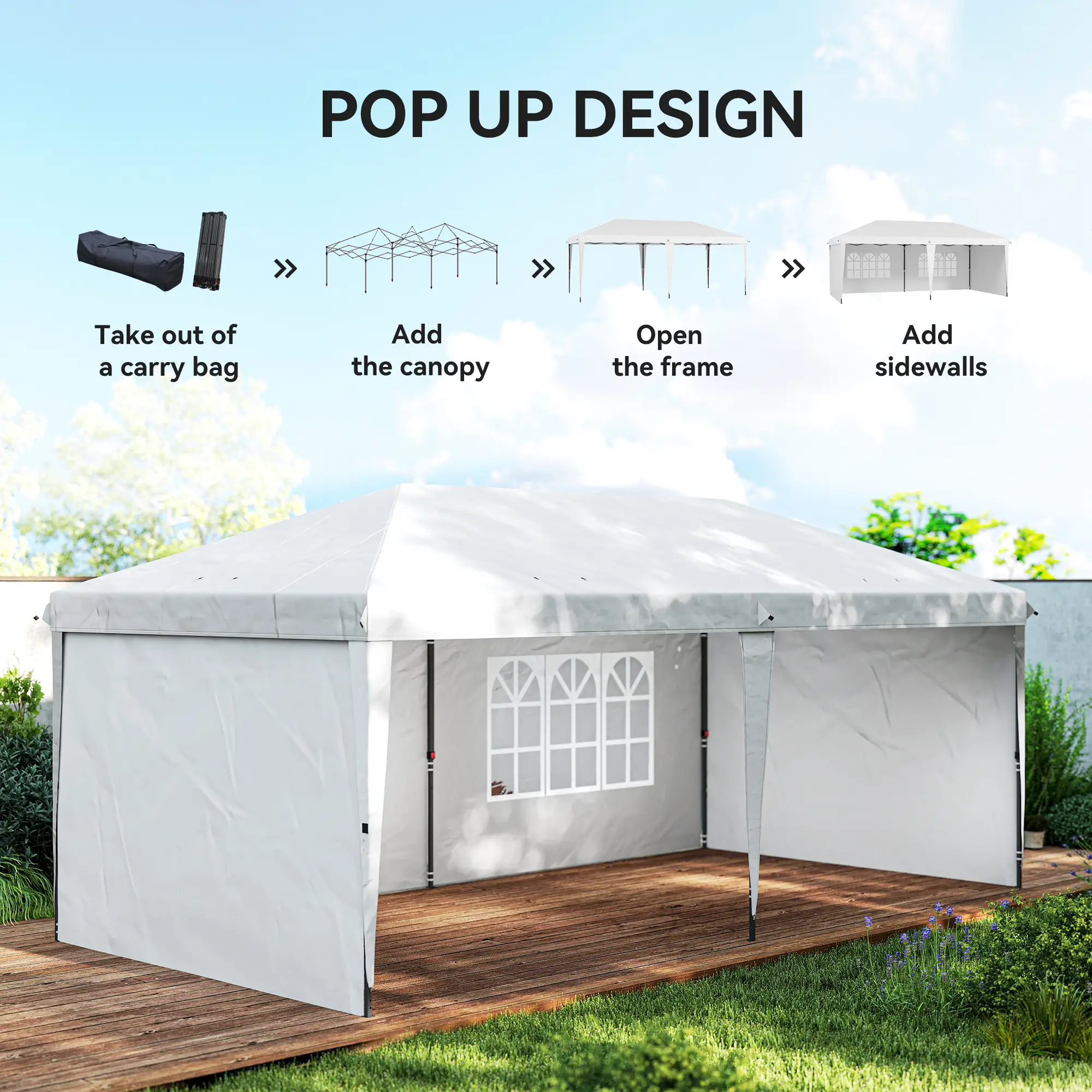 10' x 20' Outdoor Pop Up Canopy Tent, Instant Shelter With Carrying Bag, White - Image 4