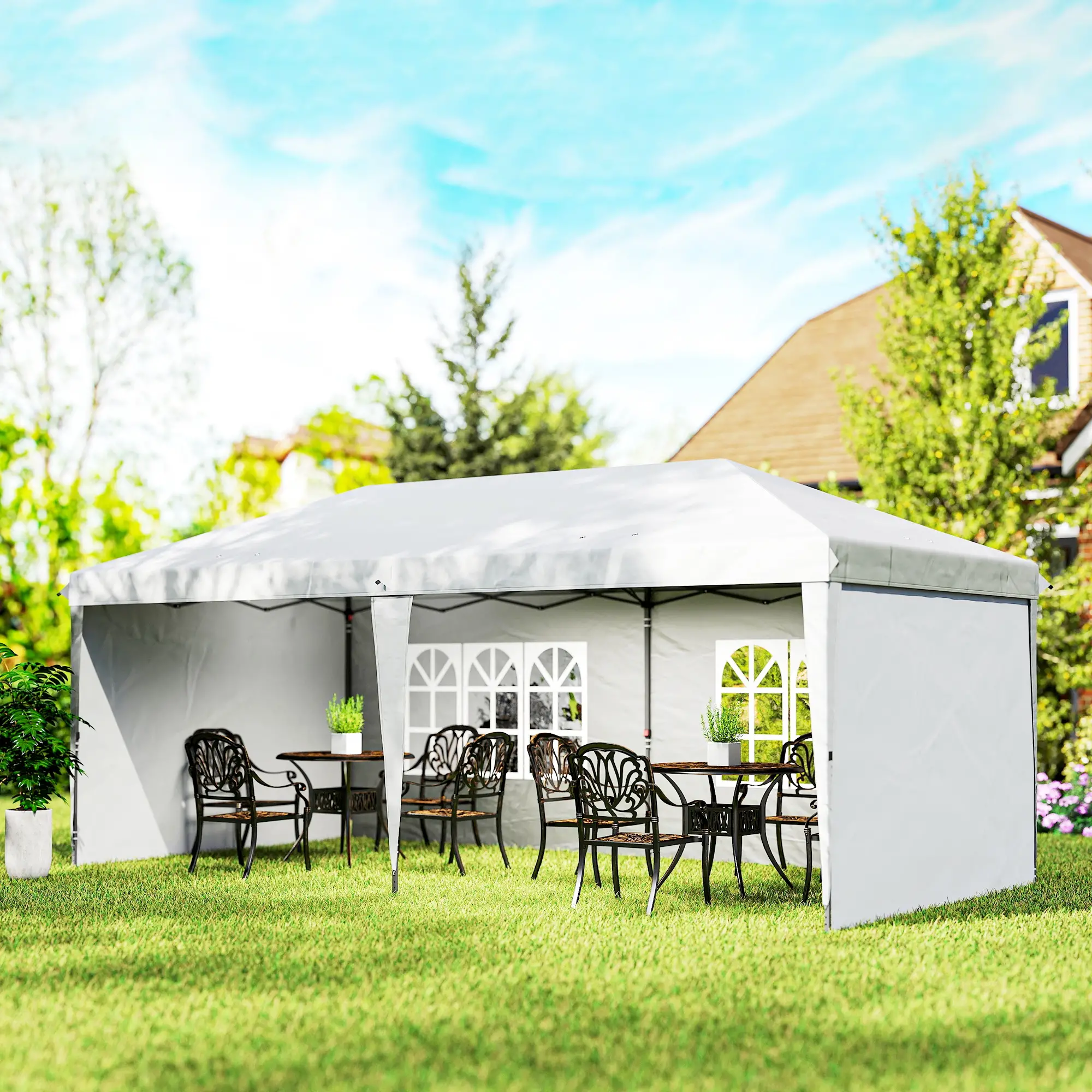 10' x 20' Outdoor Pop Up Canopy Tent, Instant Shelter With Carrying Bag, White - Image 8