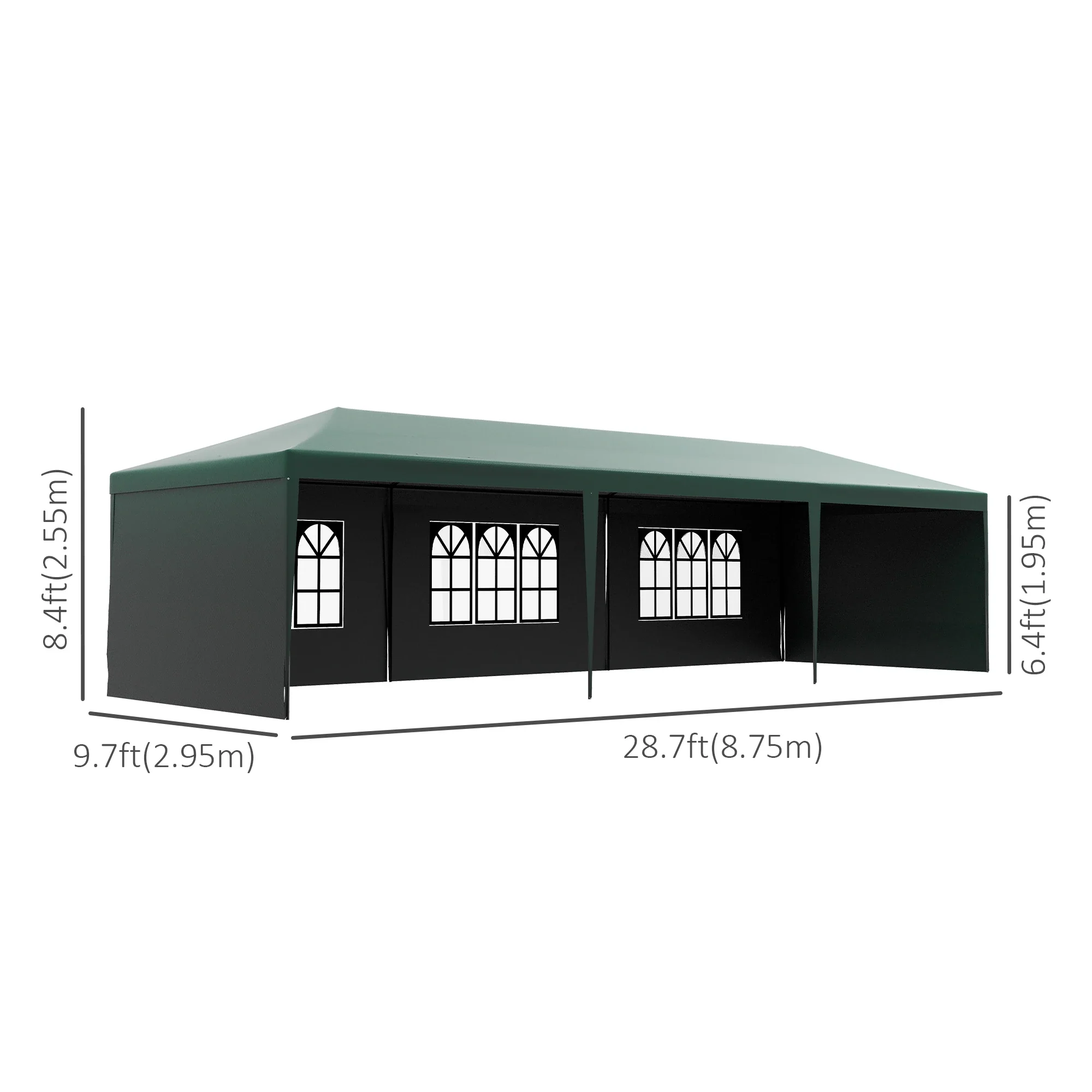 10' x 29' Canopy Tent, Party Tent with Sidewalls, Large Windows, Green - Image 3