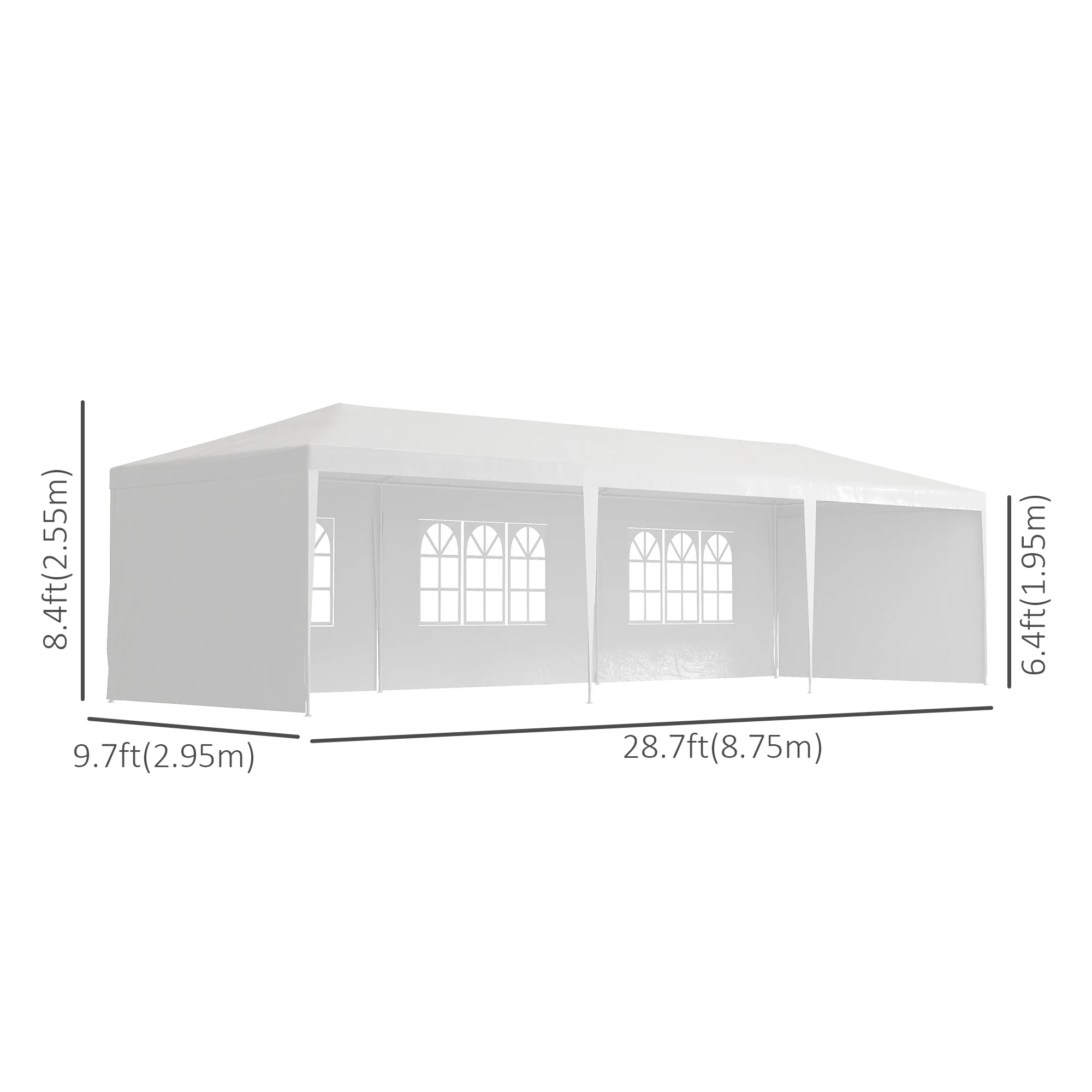 10' x 29' Party Tent, Canopy with Sidewalls, Transparent Windows, White