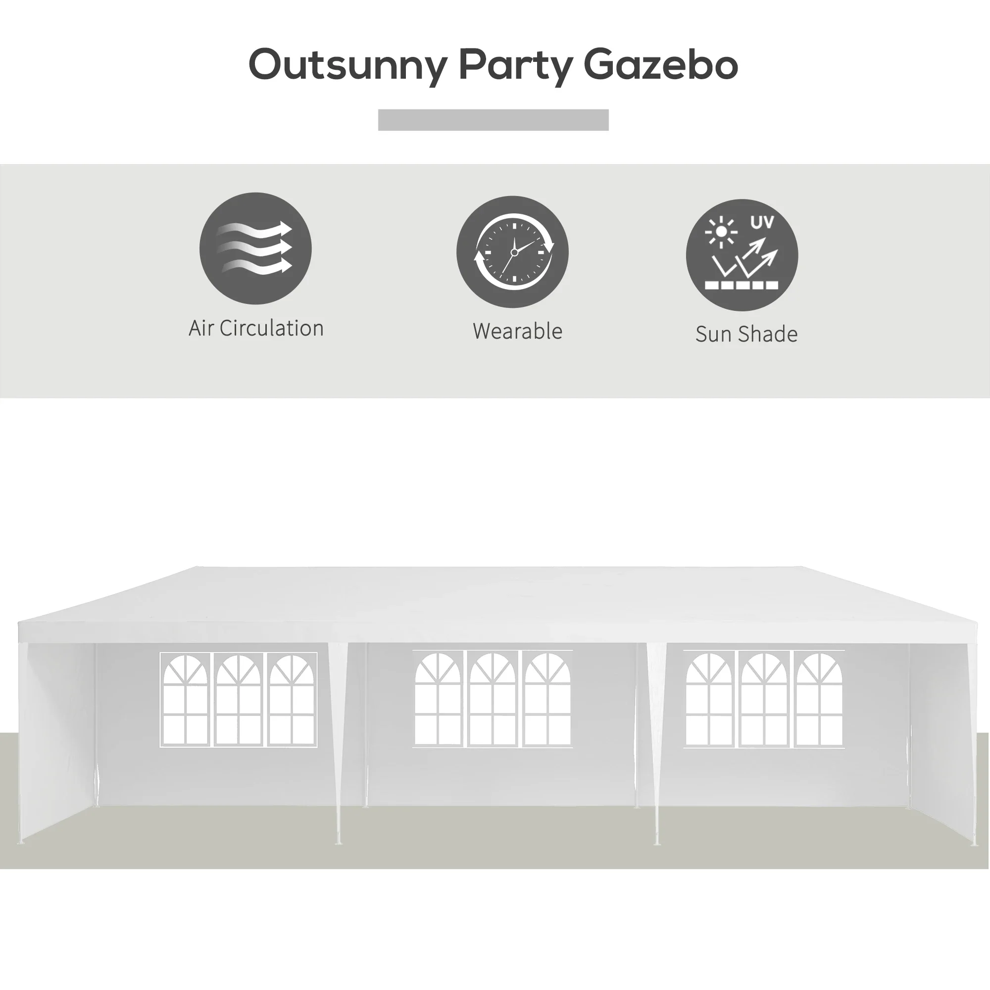 10' x 29' Party Tent, Canopy with Sidewalls, Transparent Windows, White - Image 3