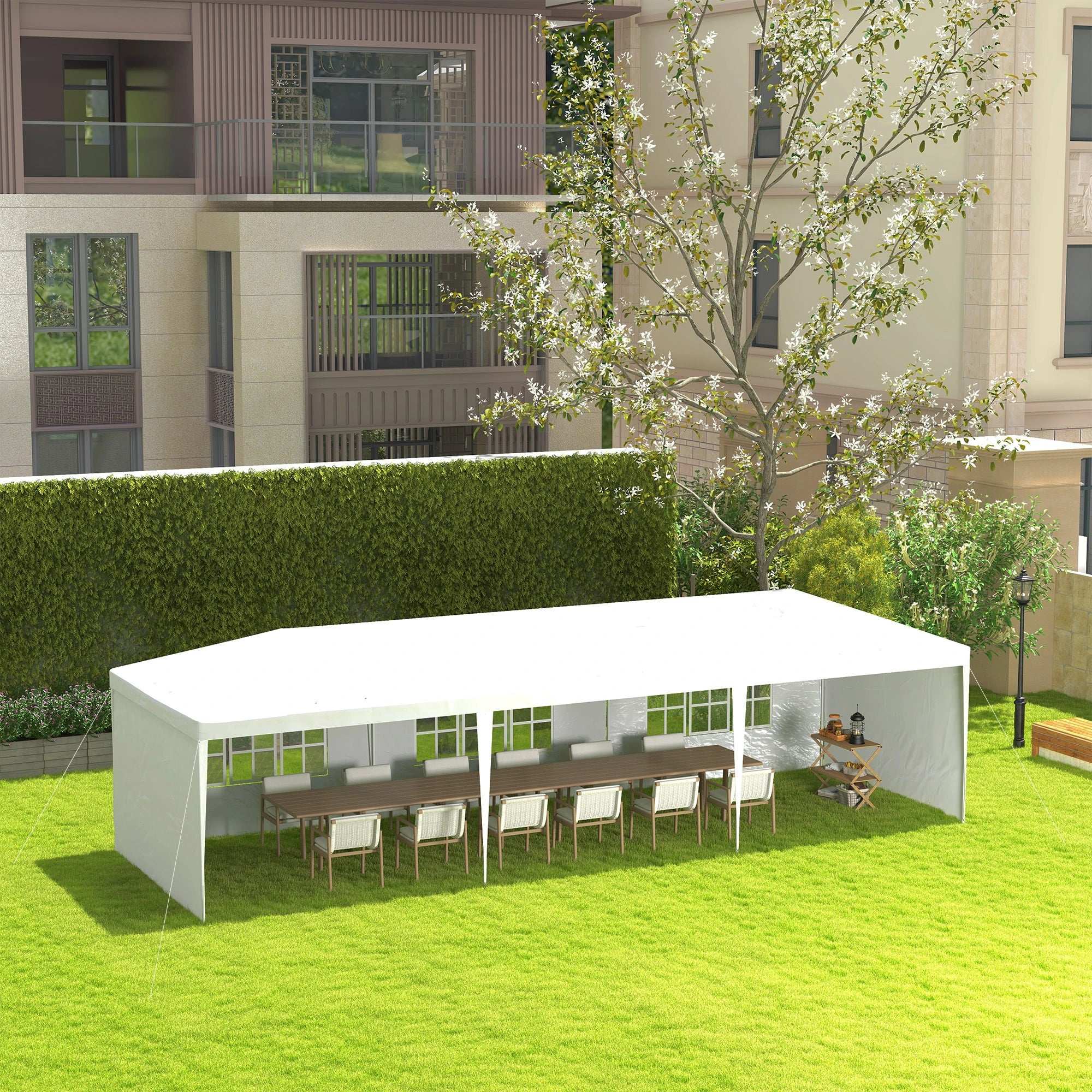 10' x 29' Party Tent, Canopy with Sidewalls, Transparent Windows, White - Image 8