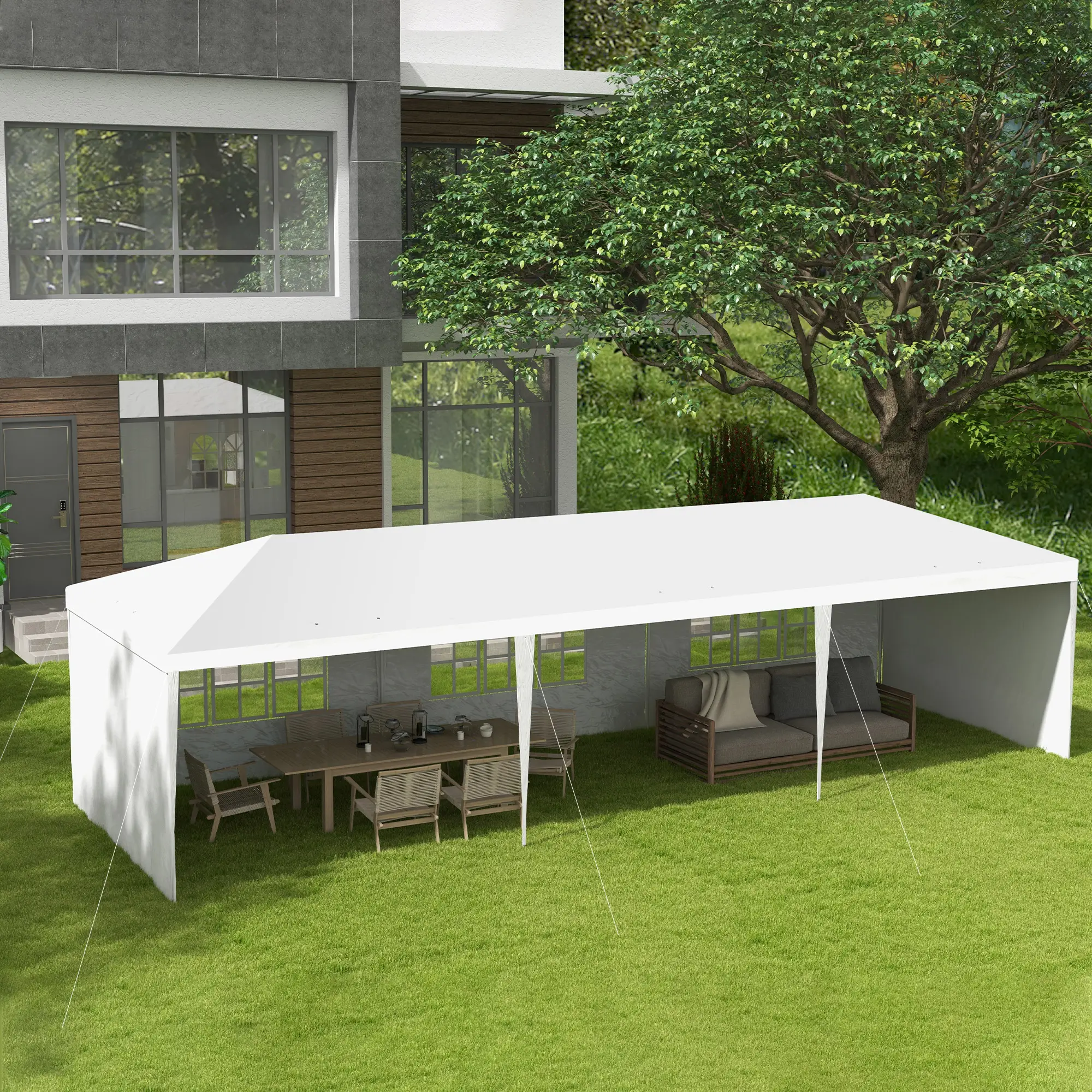 10' x 29' Party Tent, Canopy with Sidewalls, Transparent Windows, White - Image 9