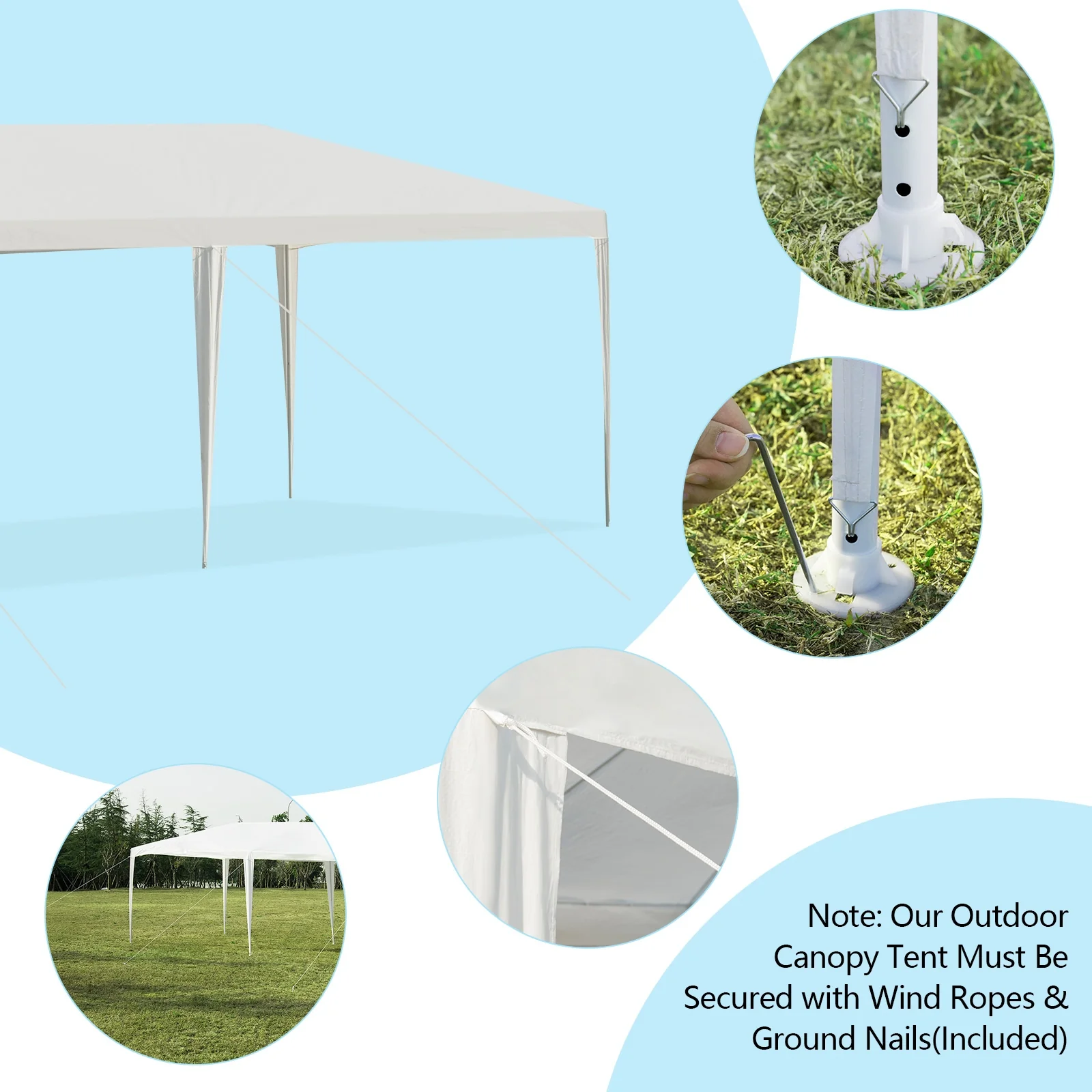 10 x 30 Feet Gazebo Canopy Tent, With Stakes And Ropes, White - Image 10