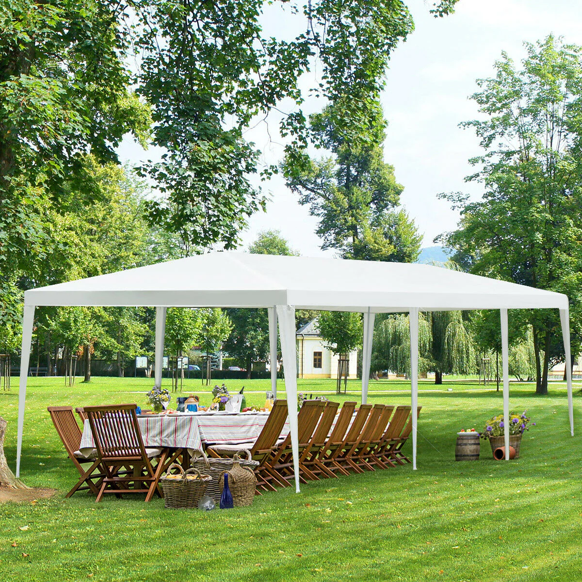 10 x 30 Feet Gazebo Canopy Tent, With Stakes And Ropes, White - Image 2