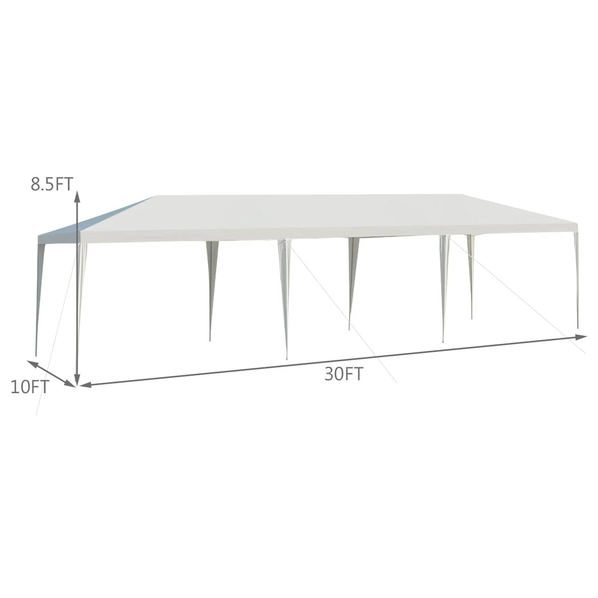 10 x 30 Feet Gazebo Canopy Tent, With Stakes And Ropes, White - Image 5