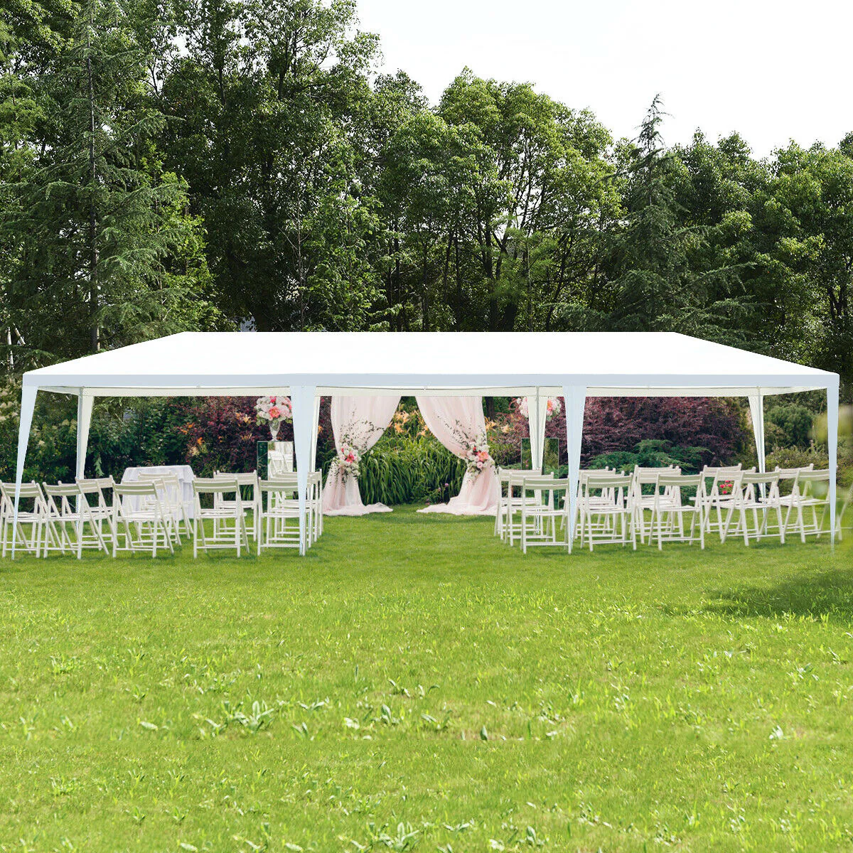 10 x 30 Feet Gazebo Canopy Tent, With Stakes And Ropes, White - Image 8