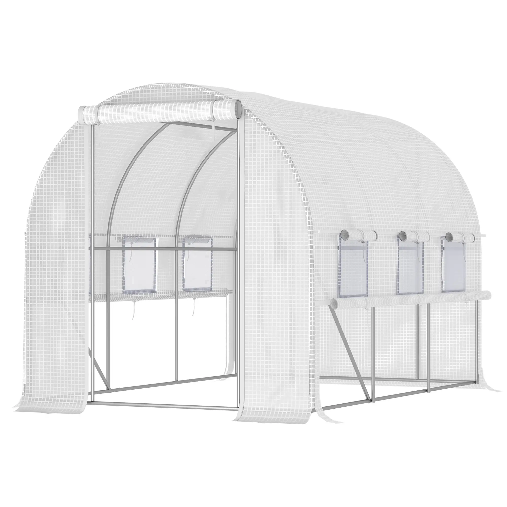 10' x 6.6' x 6.6' Walk-In Greenhouse, PE Cover, Zipper Doors, Mesh Windows, White