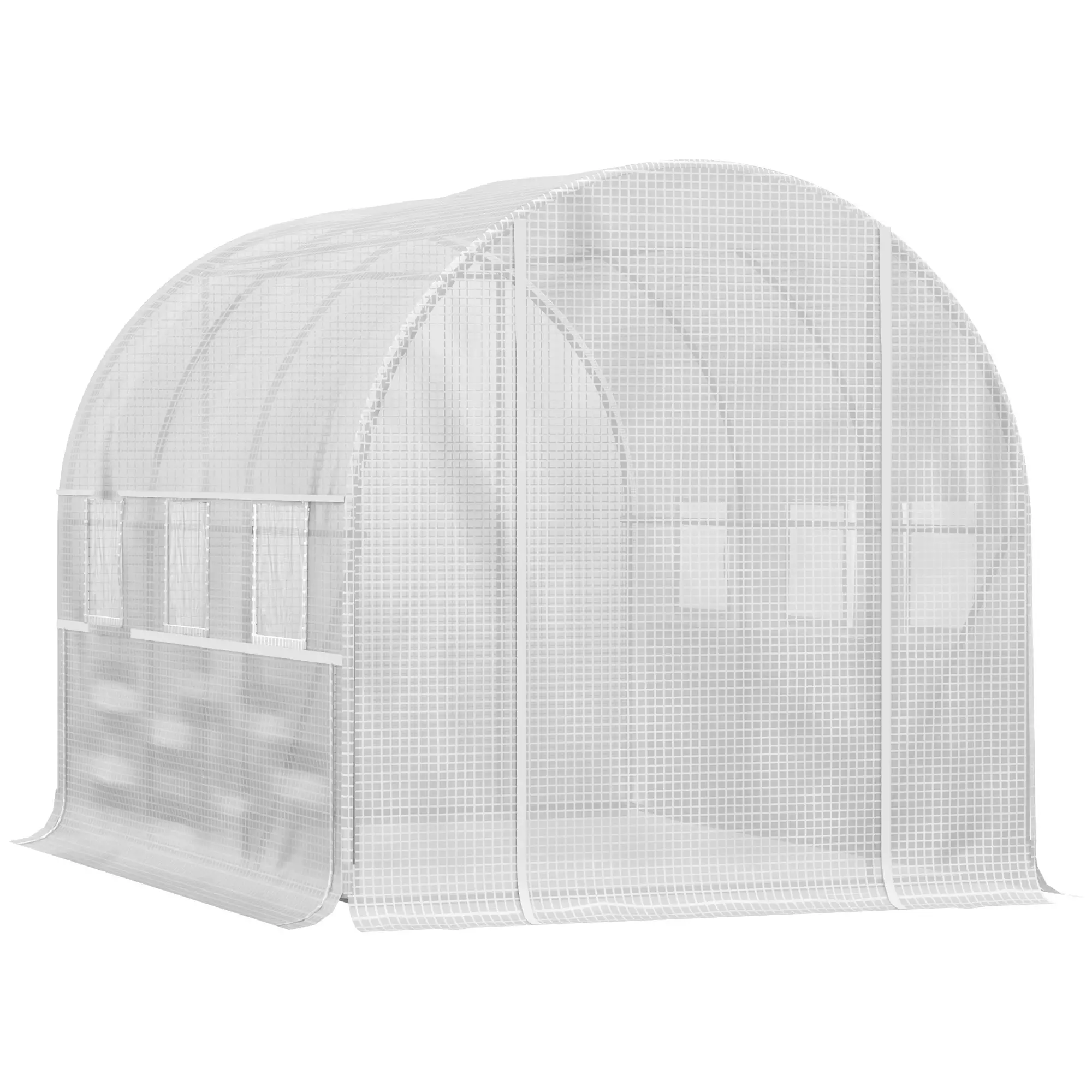 10' x 6.6' x 6.6' Walk-In Greenhouse, PE Cover, Zipper Doors, Mesh Windows, White - Image 11