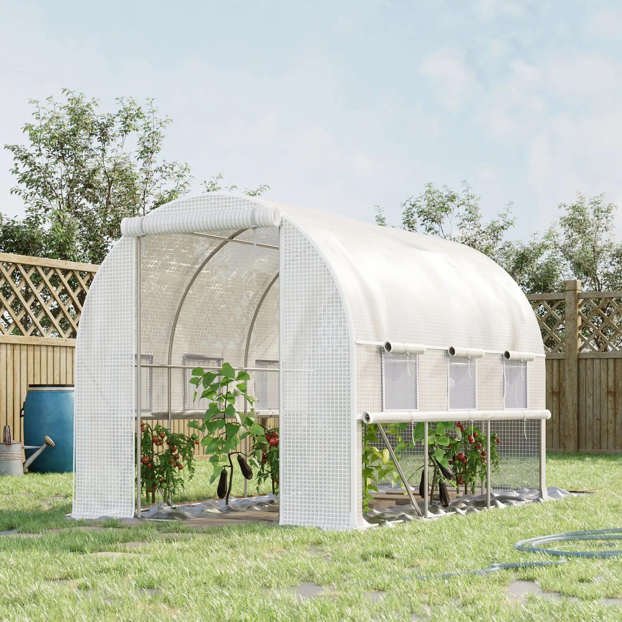 10' x 6.6' x 6.6' Walk-In Greenhouse, PE Cover, Zipper Doors, Mesh Windows, White - Image 2