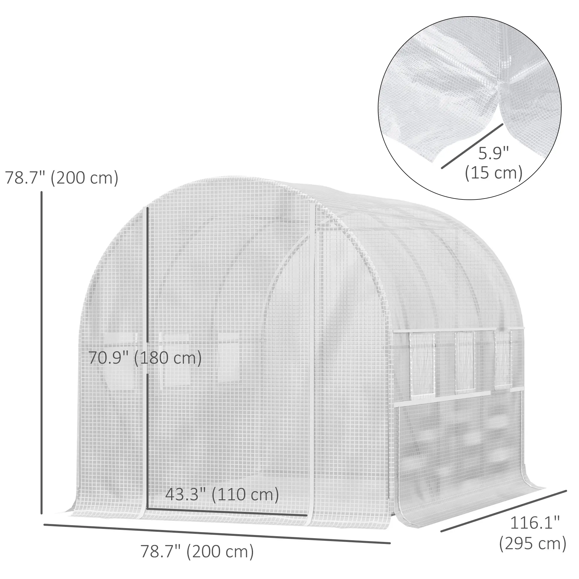 10' x 6.6' x 6.6' Walk-In Greenhouse, PE Cover, Zipper Doors, Mesh Windows, White - Image 3