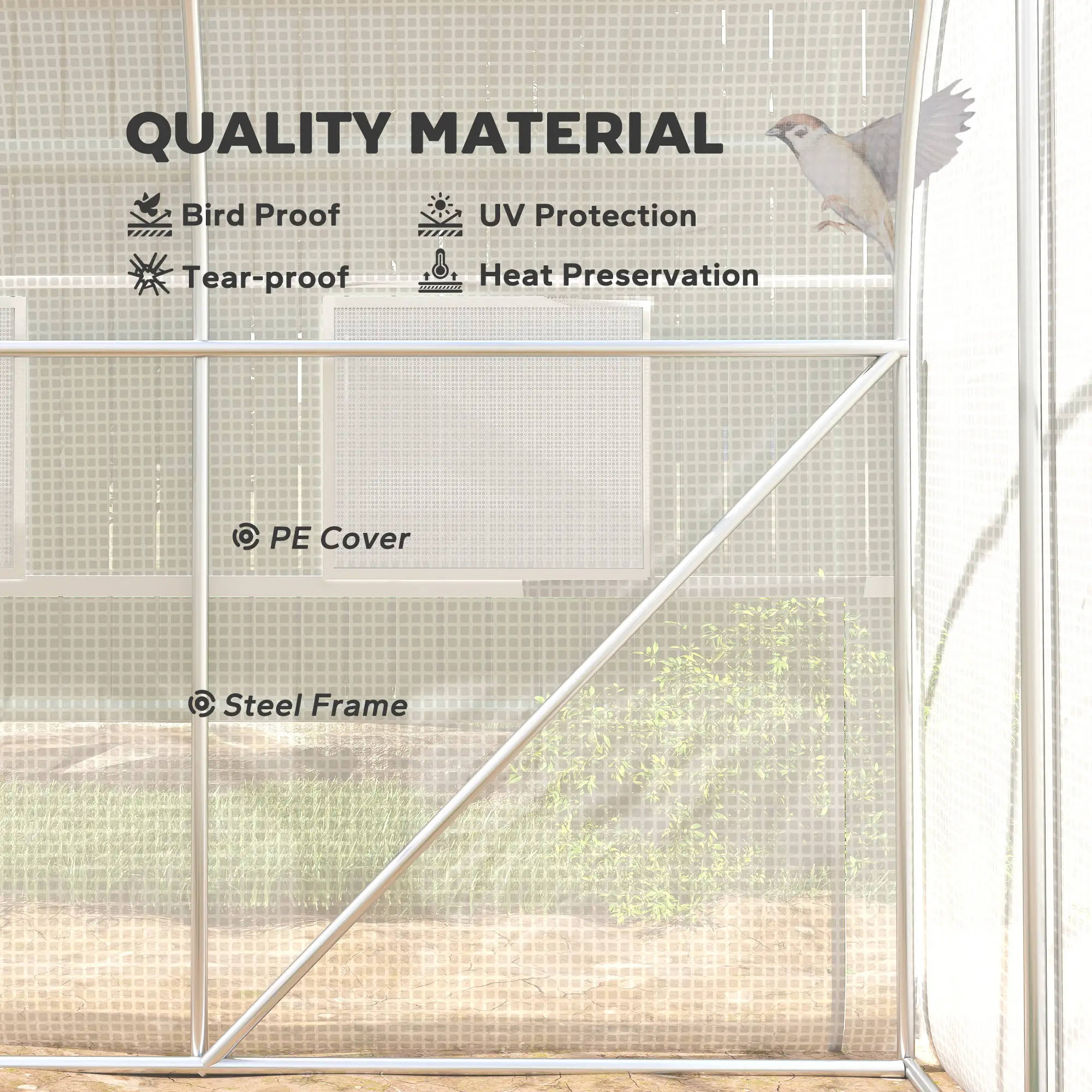 10' x 6.6' x 6.6' Walk-In Greenhouse, PE Cover, Zipper Doors, Mesh Windows, White - Image 5