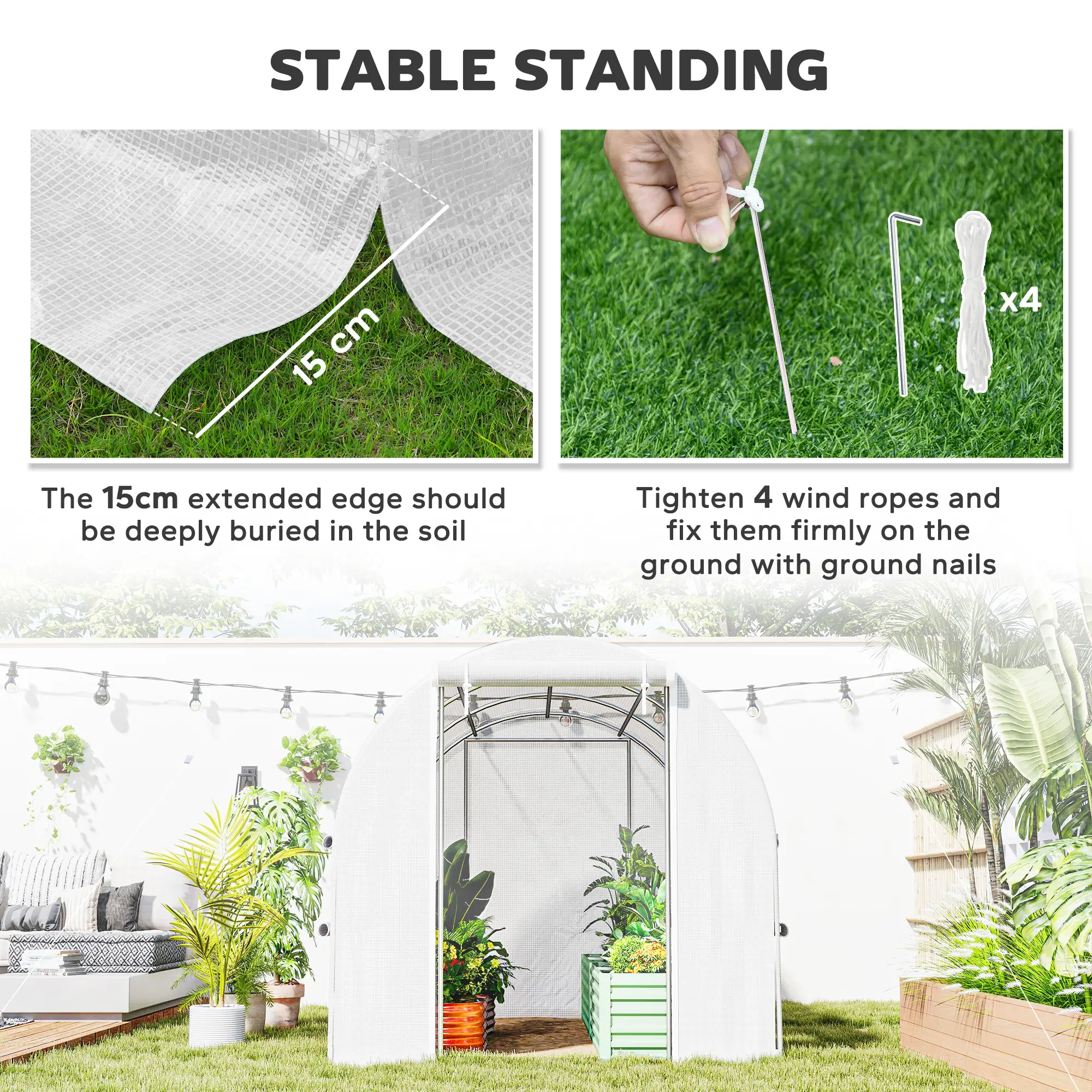 10' x 6.6' x 6.6' Walk-In Greenhouse, PE Cover, Zipper Doors, Mesh Windows, White - Image 6