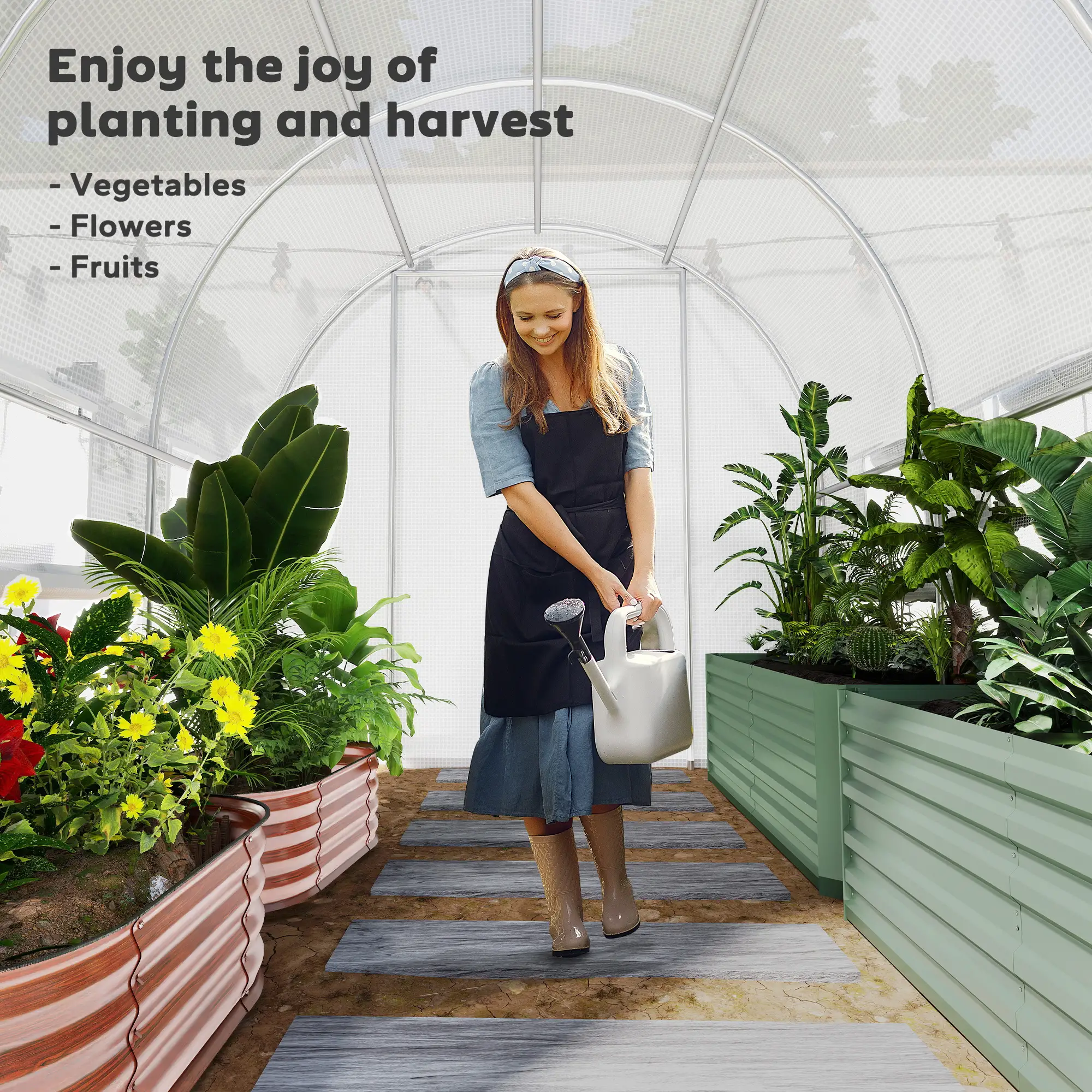 10' x 6.6' x 6.6' Walk-In Greenhouse, PE Cover, Zipper Doors, Mesh Windows, White - Image 7