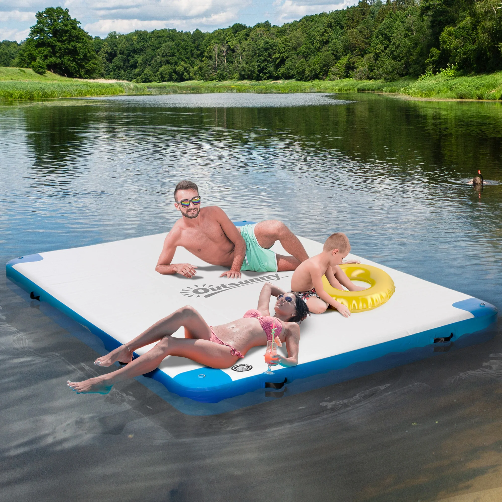 10' x 7' Inflatable Floating Dock, for Pool, Beach, Ocean, Blue - Image 2