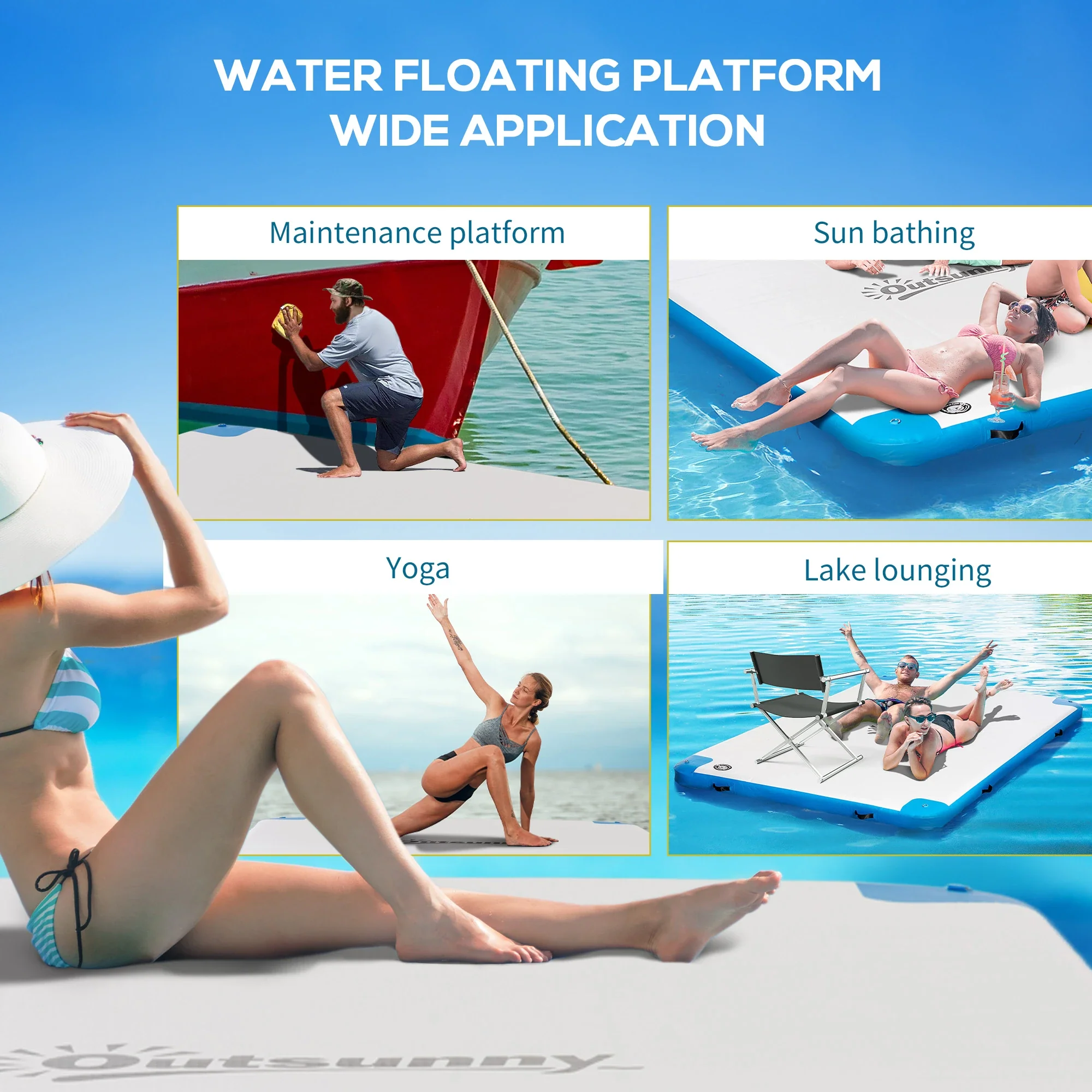 10' x 7' Inflatable Floating Dock, for Pool, Beach, Ocean, Blue - Image 7