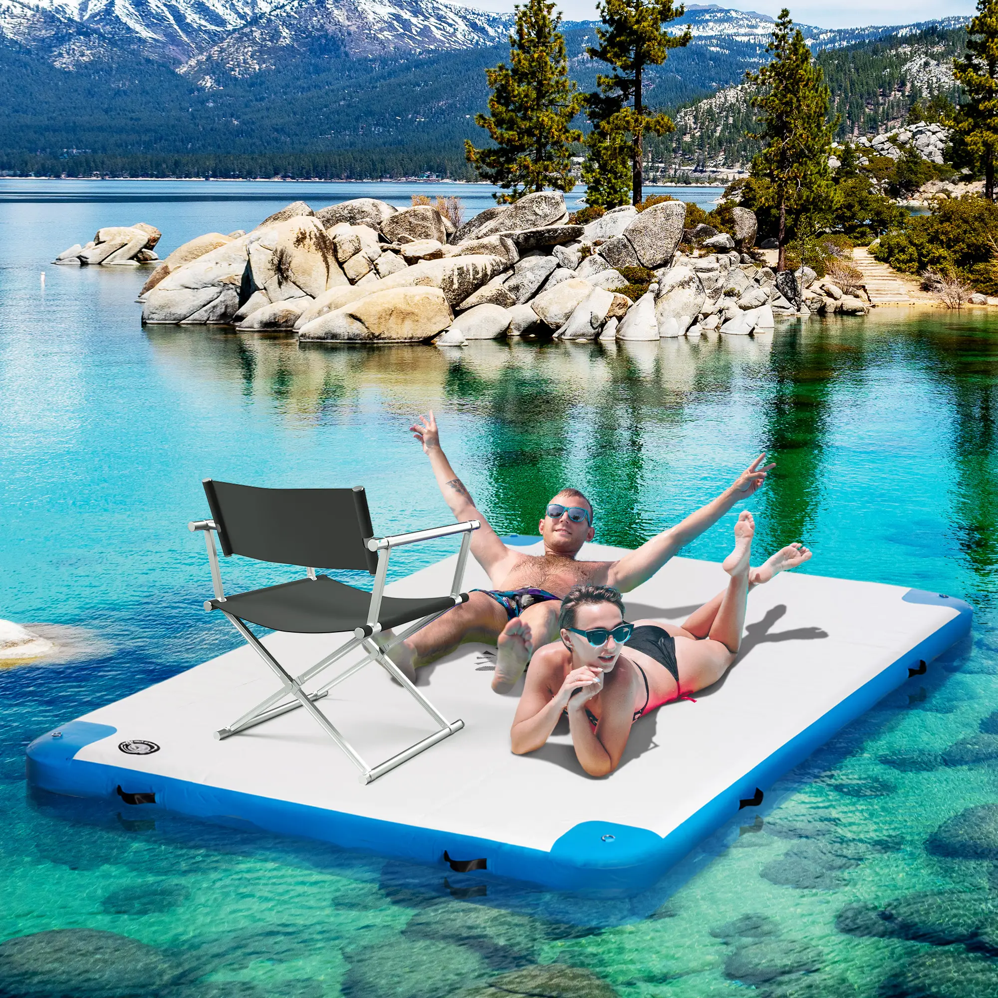 10' x 7' Inflatable Floating Dock, for Pool, Beach, Ocean, Blue - Image 8