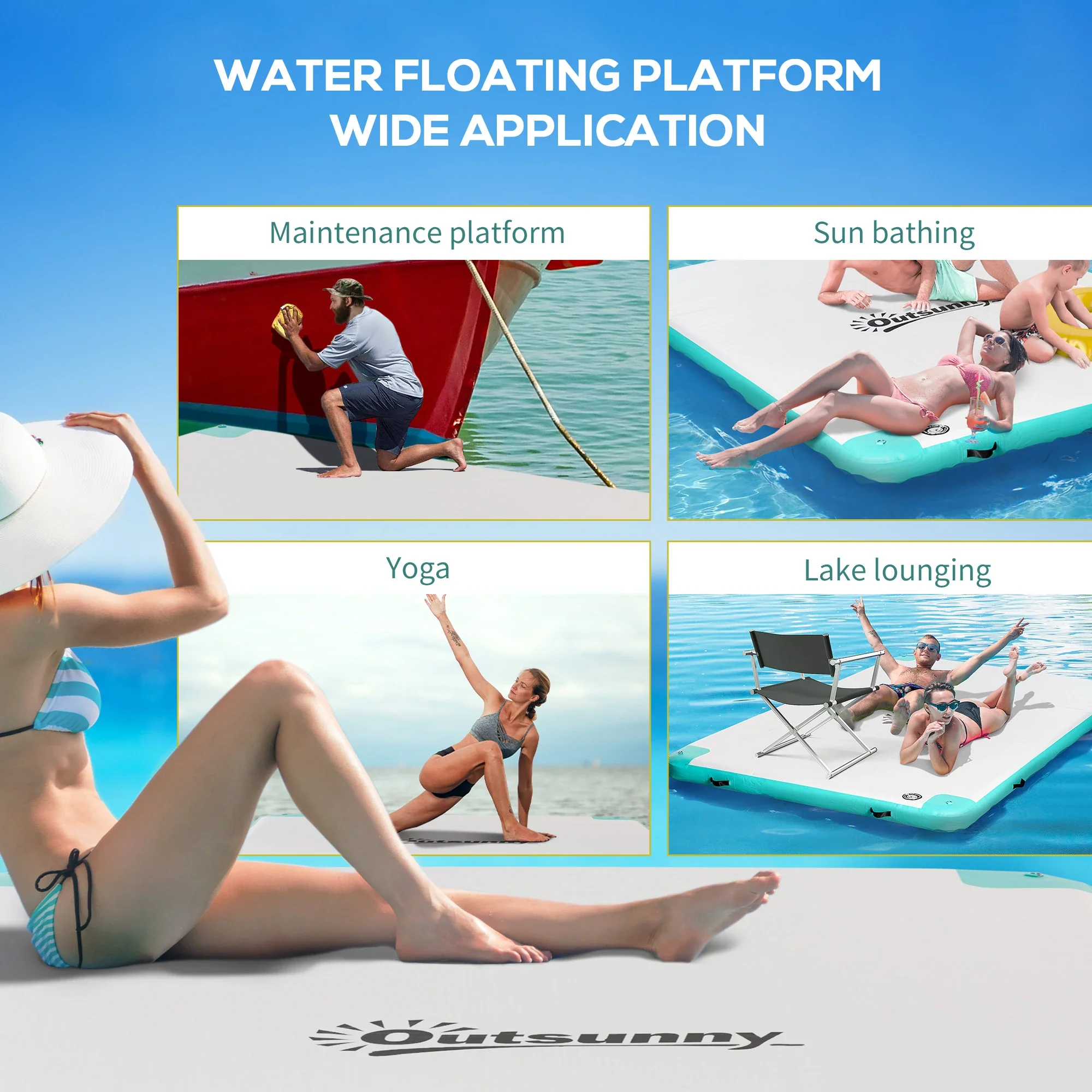 10' x 7' Inflatable Floating Dock, Pool Beach Ocean, Blue & Green - Image 7