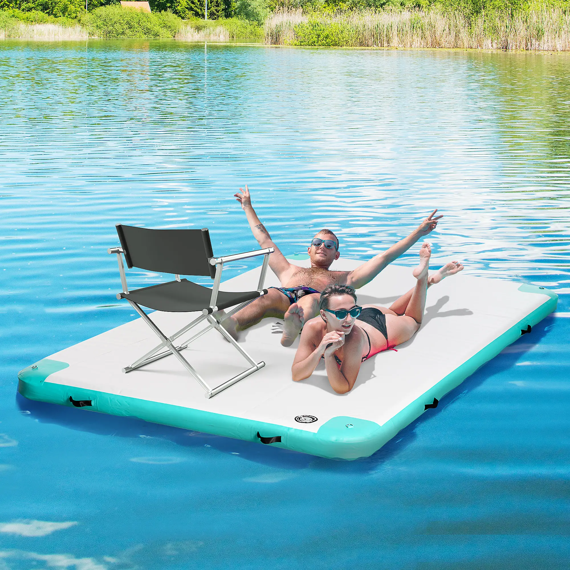 10' x 7' Inflatable Floating Dock, Pool Beach Ocean, Blue & Green - Image 8