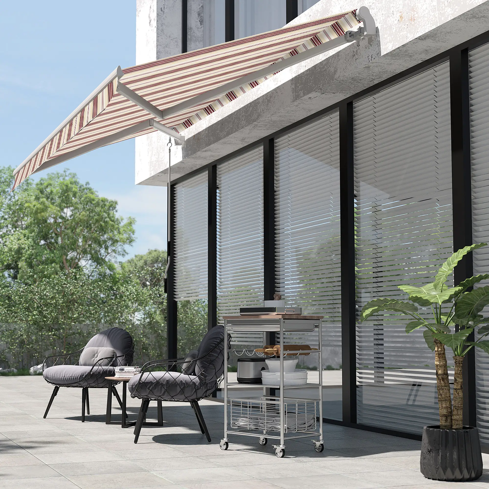 10' x 8' Manual Retractable Awning, Sun Shade Canopy, Aluminum Frame, UV Protection, Red Stripe, Red - Image 11