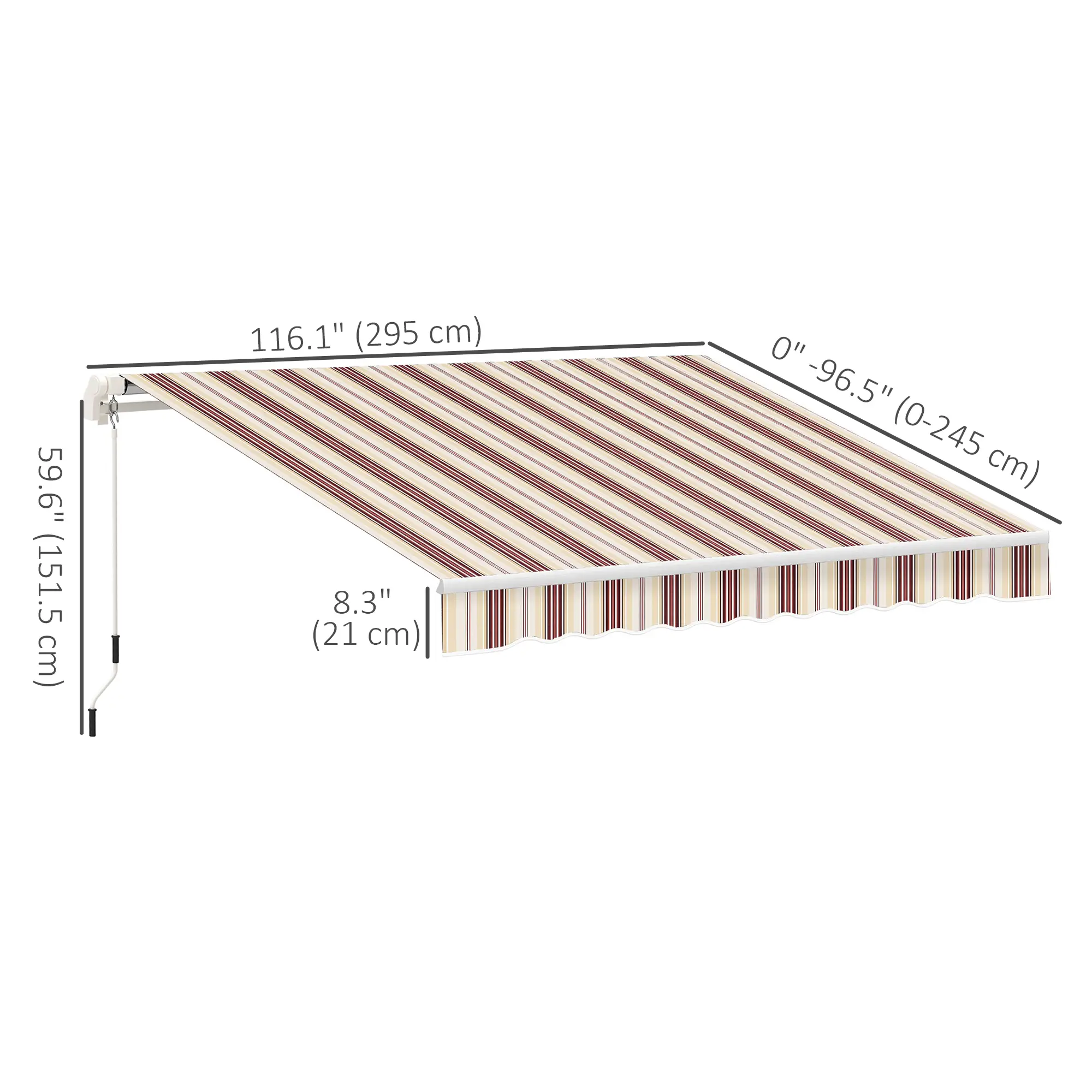 10' x 8' Manual Retractable Awning, Sun Shade Canopy, Aluminum Frame, UV Protection, Red Stripe, Red - Image 3