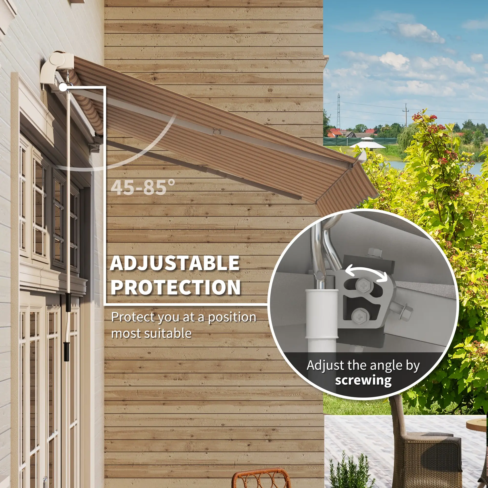 10' x 8' Manual Retractable Awning, Sun Shade Canopy, Aluminum Frame, UV Protection, Red Stripe, Red - Image 4