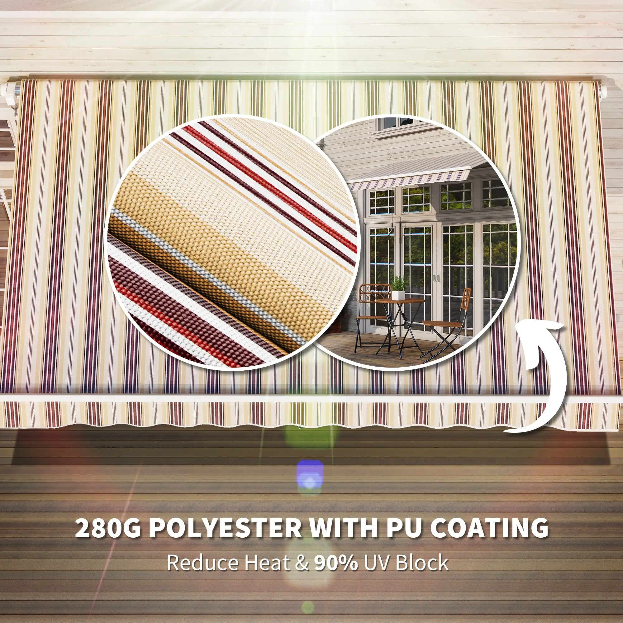 10' x 8' Manual Retractable Awning, Sun Shade Canopy, Aluminum Frame, UV Protection, Red Stripe, Red - Image 5