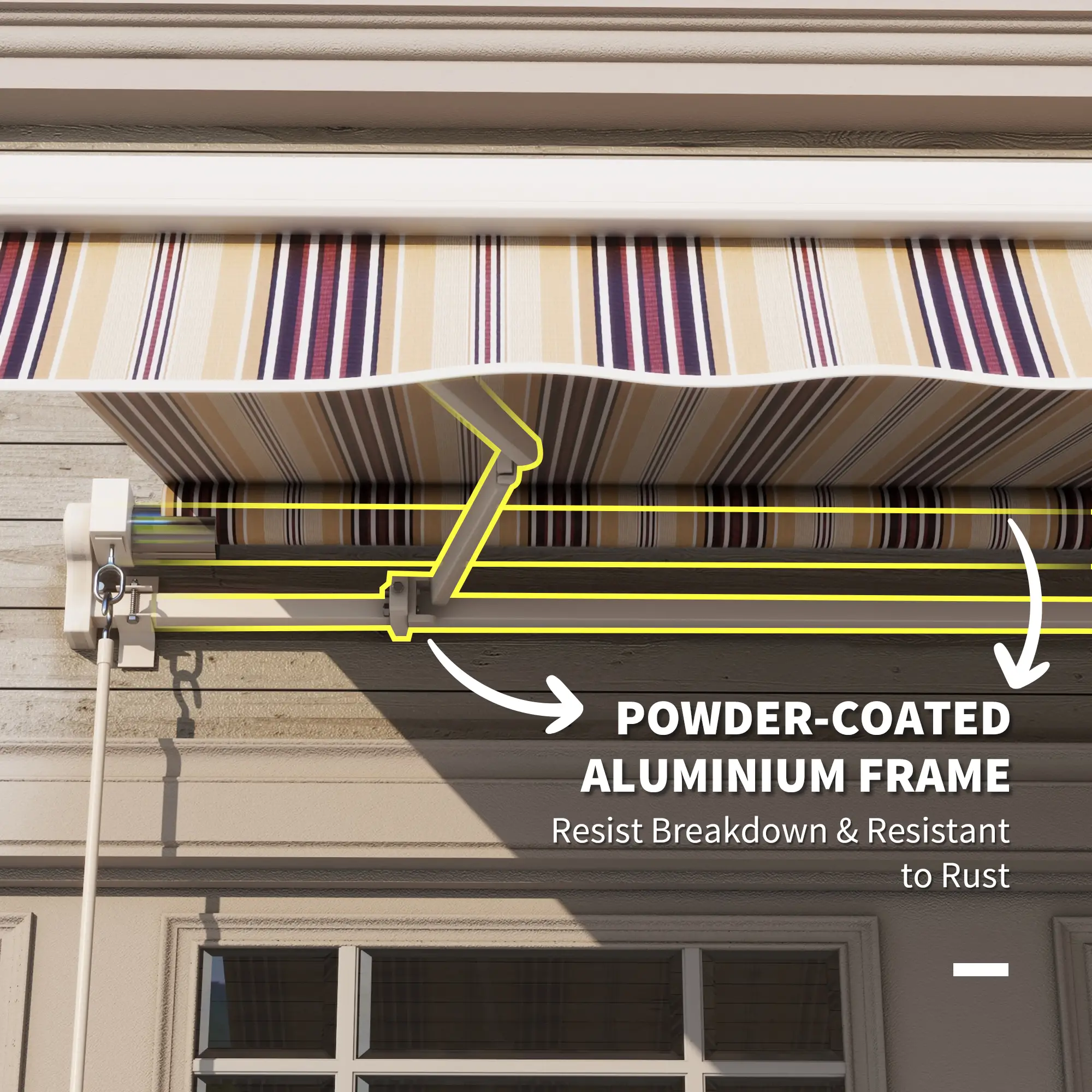 10' x 8' Manual Retractable Awning, Sun Shade Canopy, Aluminum Frame, UV Protection, Red Stripe, Red - Image 6