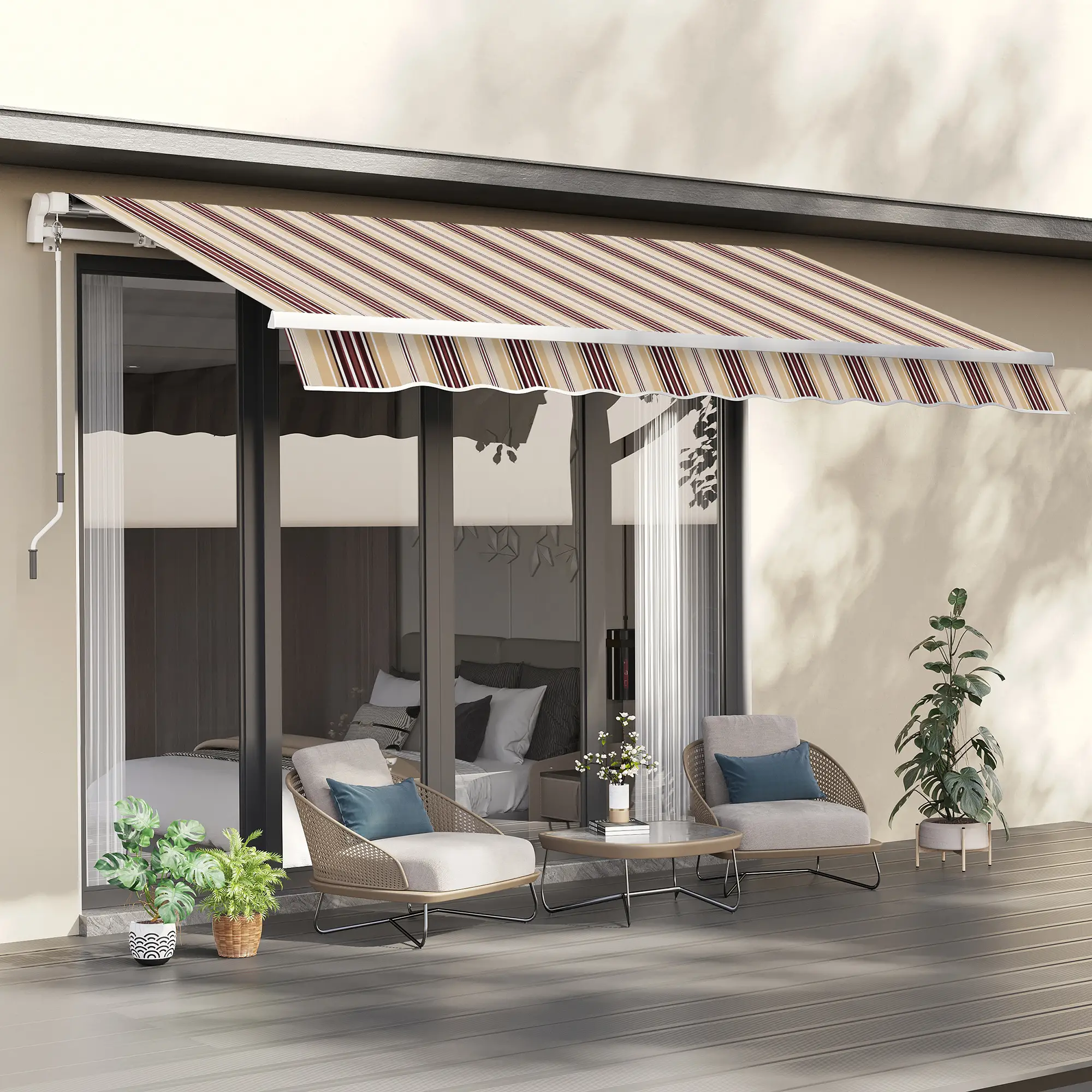 10' x 8' Manual Retractable Awning, Sun Shade Canopy, Aluminum Frame, UV Protection, Red Stripe, Red - Image 8