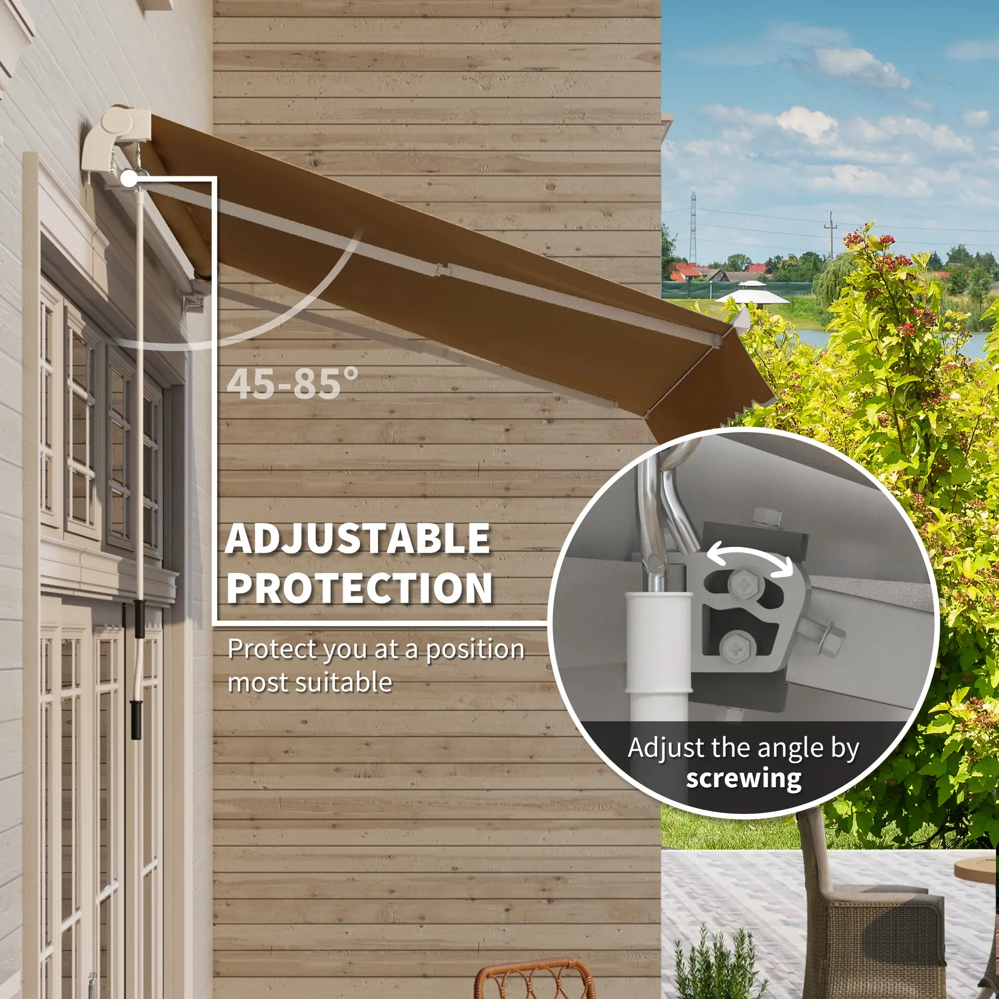 10' x 8' Retractable Awning, Sun Shade Canopy, Aluminum Frame, UV Protection - Image 4