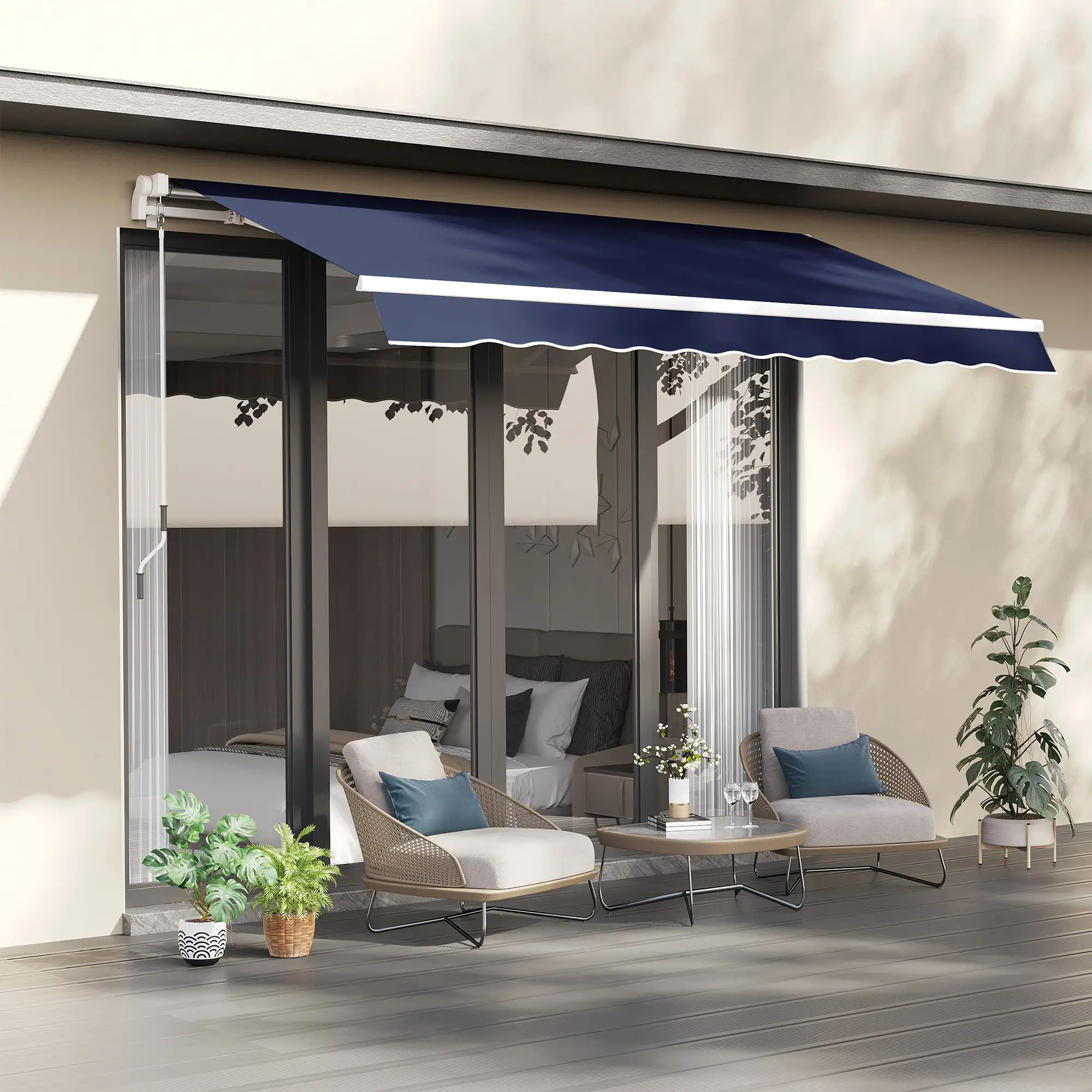 10' x 8' Retractable Awning, Sun Shade Canopy, Aluminum Frame, UV Protection, Blue - Image 2