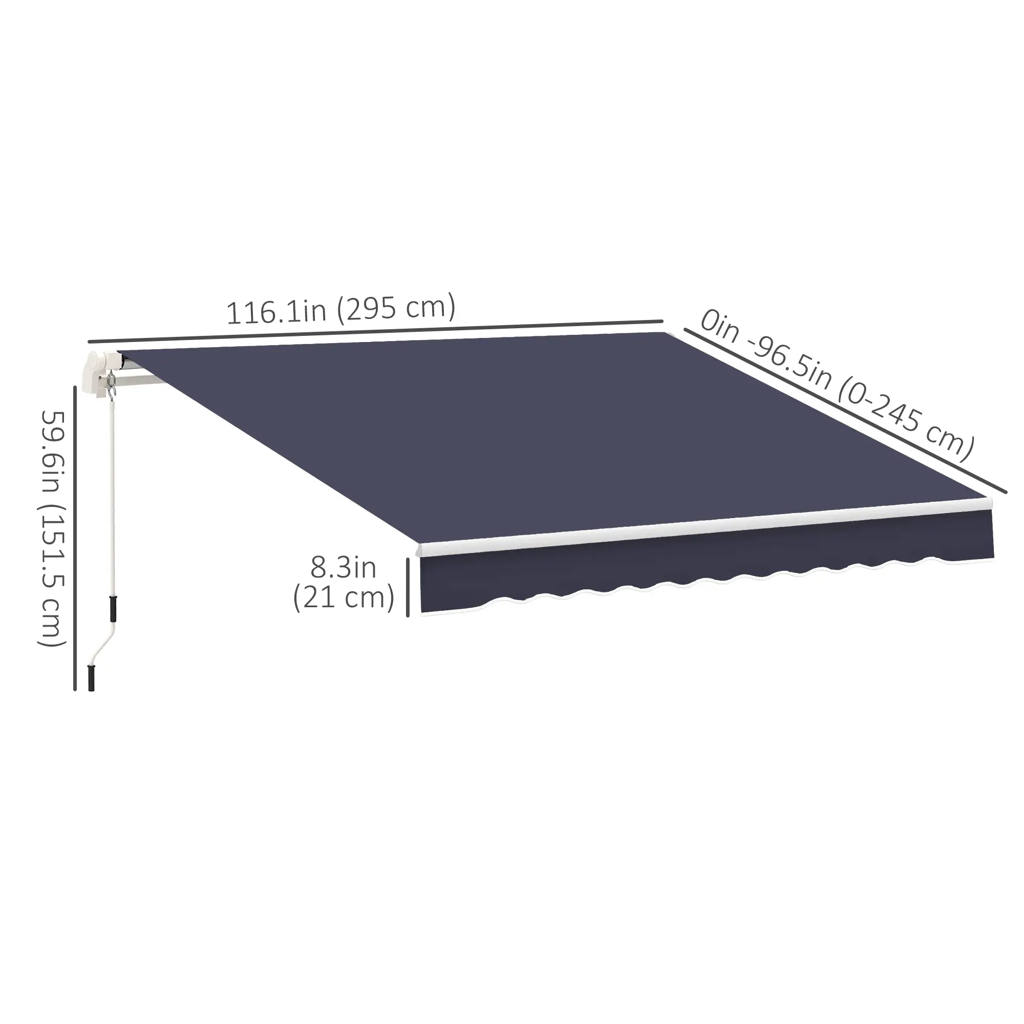 10' x 8' Retractable Awning, Sun Shade Canopy, Aluminum Frame, UV Protection, Blue - Image 3