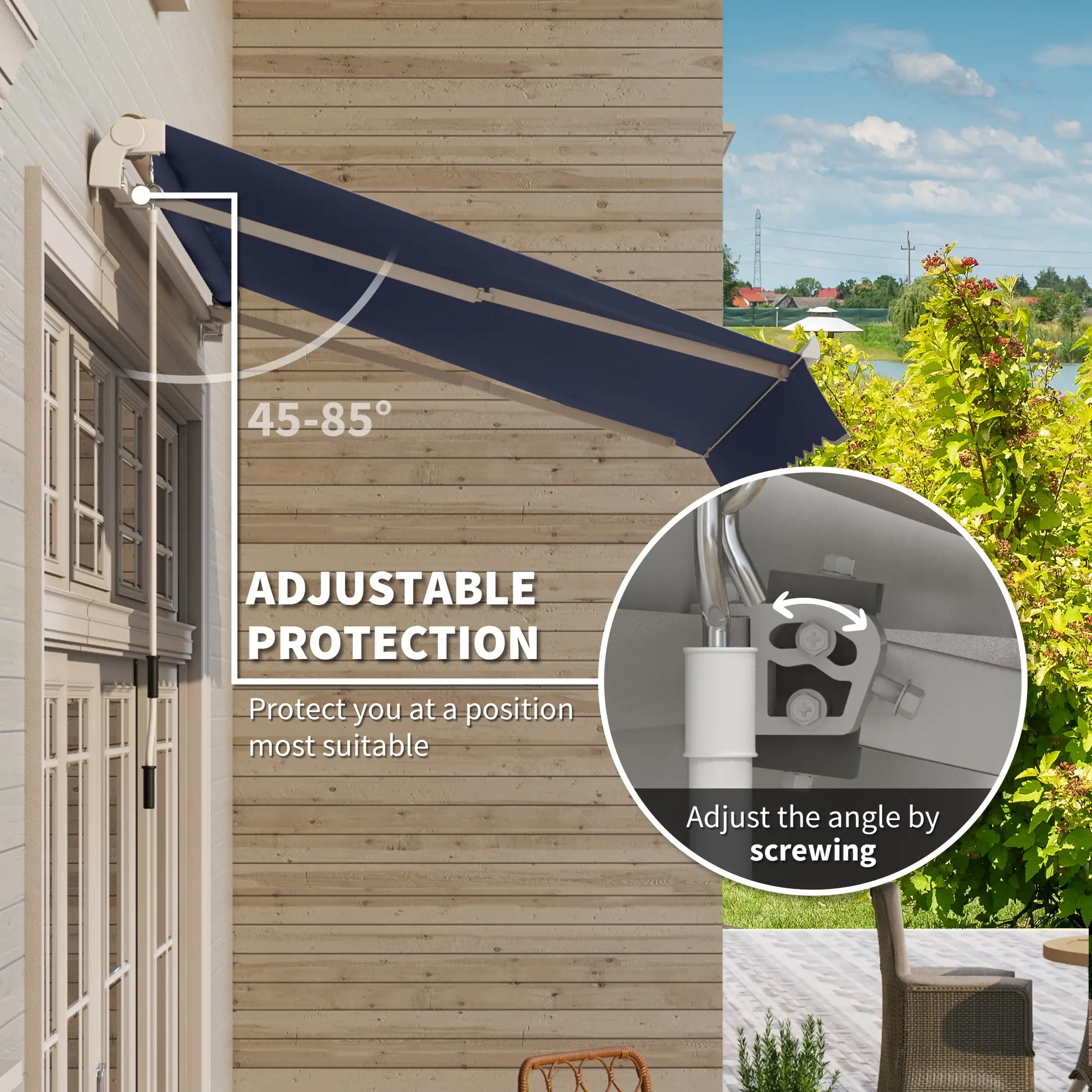 10' x 8' Retractable Awning, Sun Shade Canopy, Aluminum Frame, UV Protection, Blue - Image 4