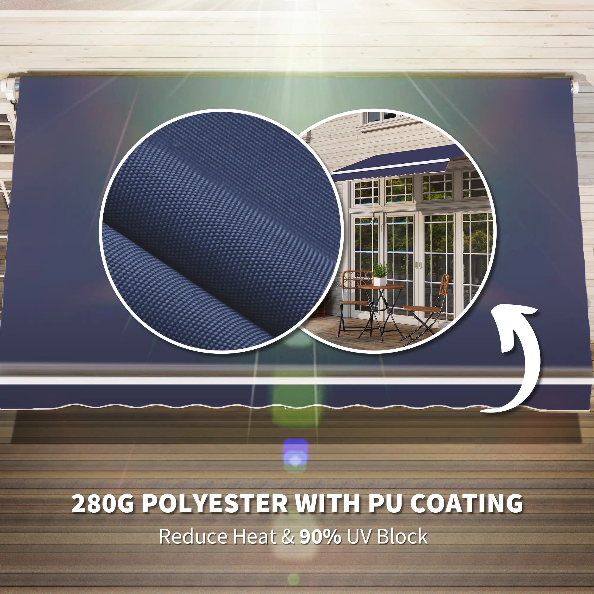 10' x 8' Retractable Awning, Sun Shade Canopy, Aluminum Frame, UV Protection, Blue - Image 5