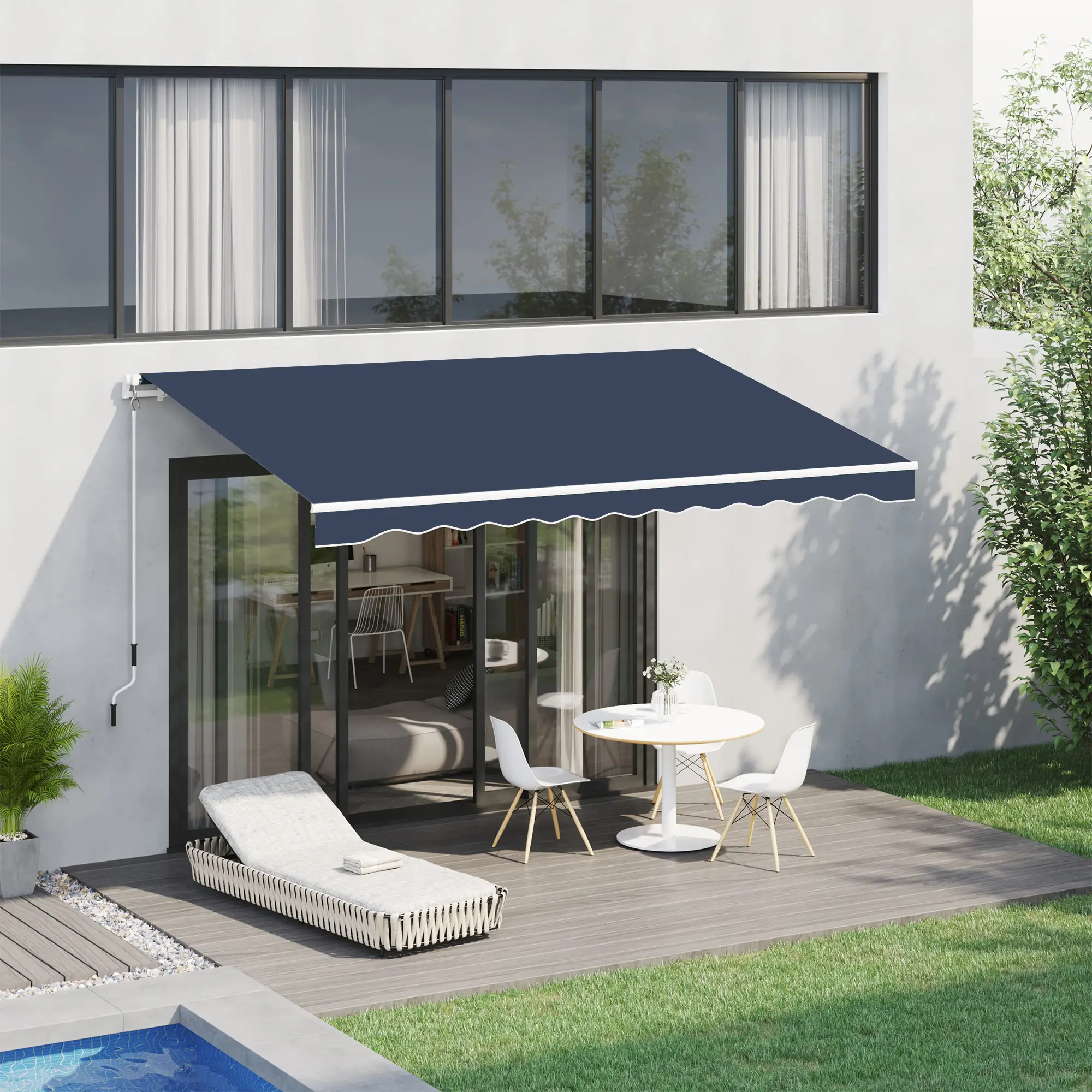 10' x 8' Retractable Awning, Sun Shade Canopy, Aluminum Frame, UV Protection, Blue - Image 8