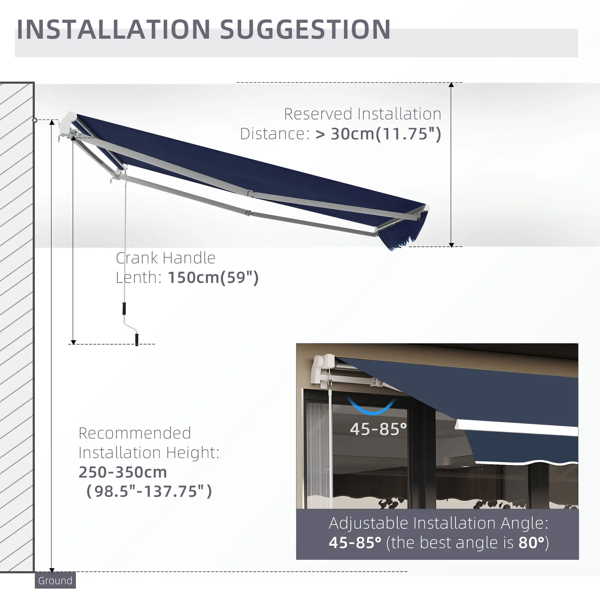 10' x 8' Retractable Awning, Sun Shade Canopy, Aluminum Frame, UV Protection, Blue - Image 9