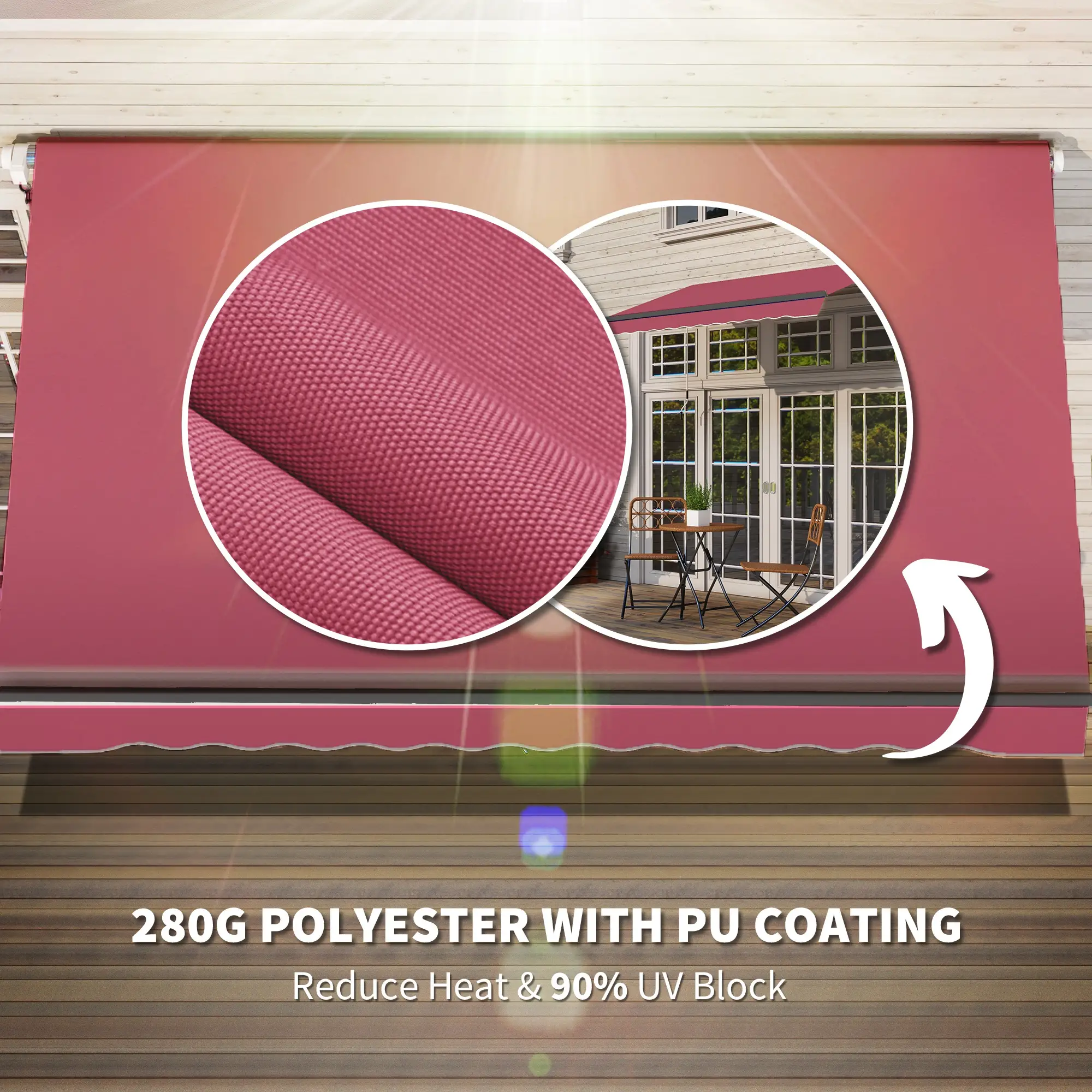 10' x 8' Retractable Awning, Sun Shade Canopy, Aluminum Frame, UV Protection, Red - Image 5