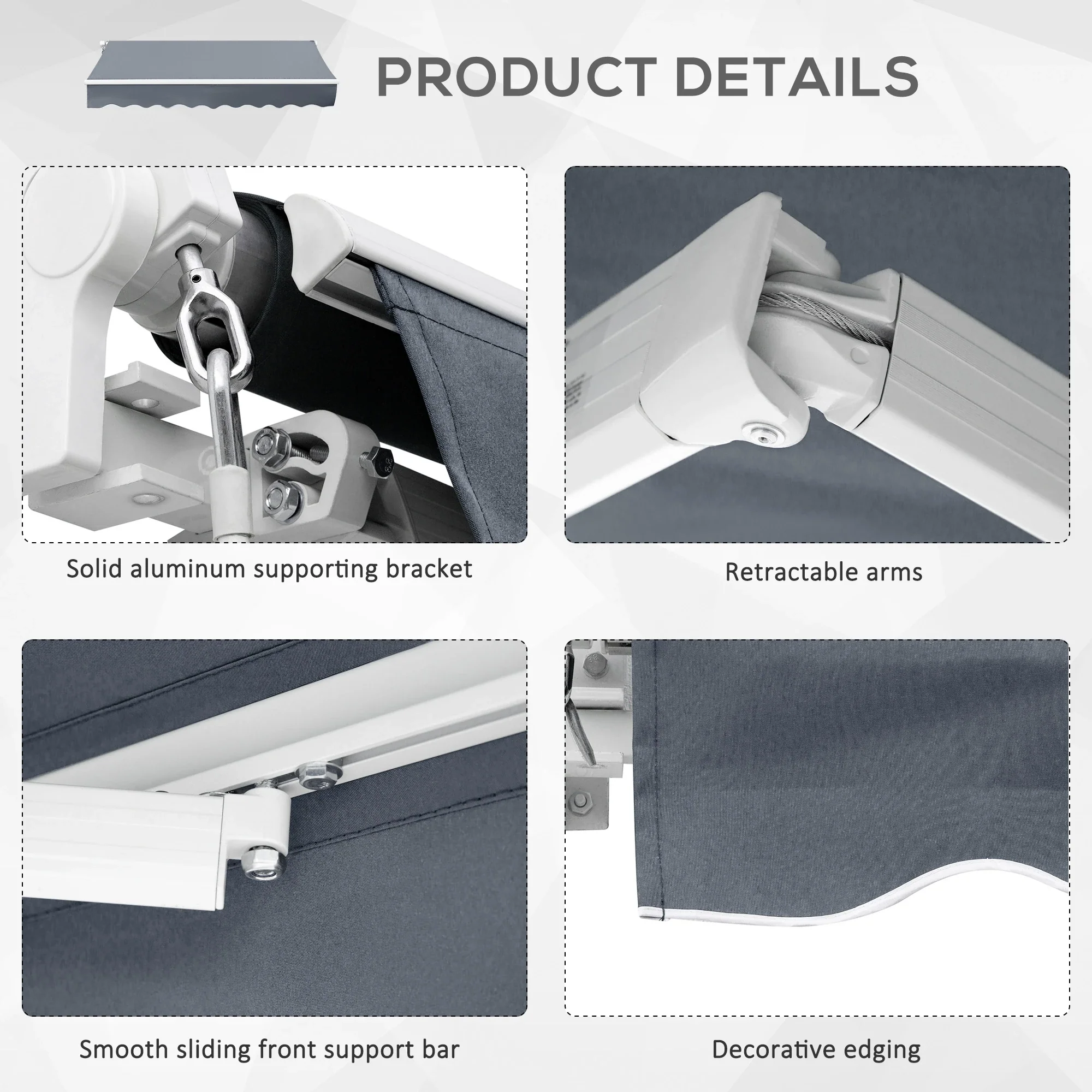 10' x 8' Retractable Awning, Sunshade Canopy for Patio, Dark Grey - Image 5